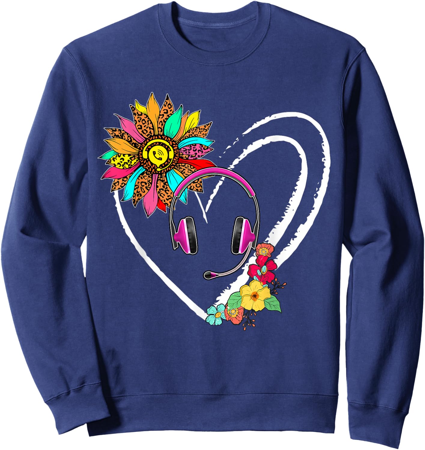 Dispatcher Tools Sunflower Cute Heart Shape Floral Family Sweatshirt - Sweatshirt | Navy