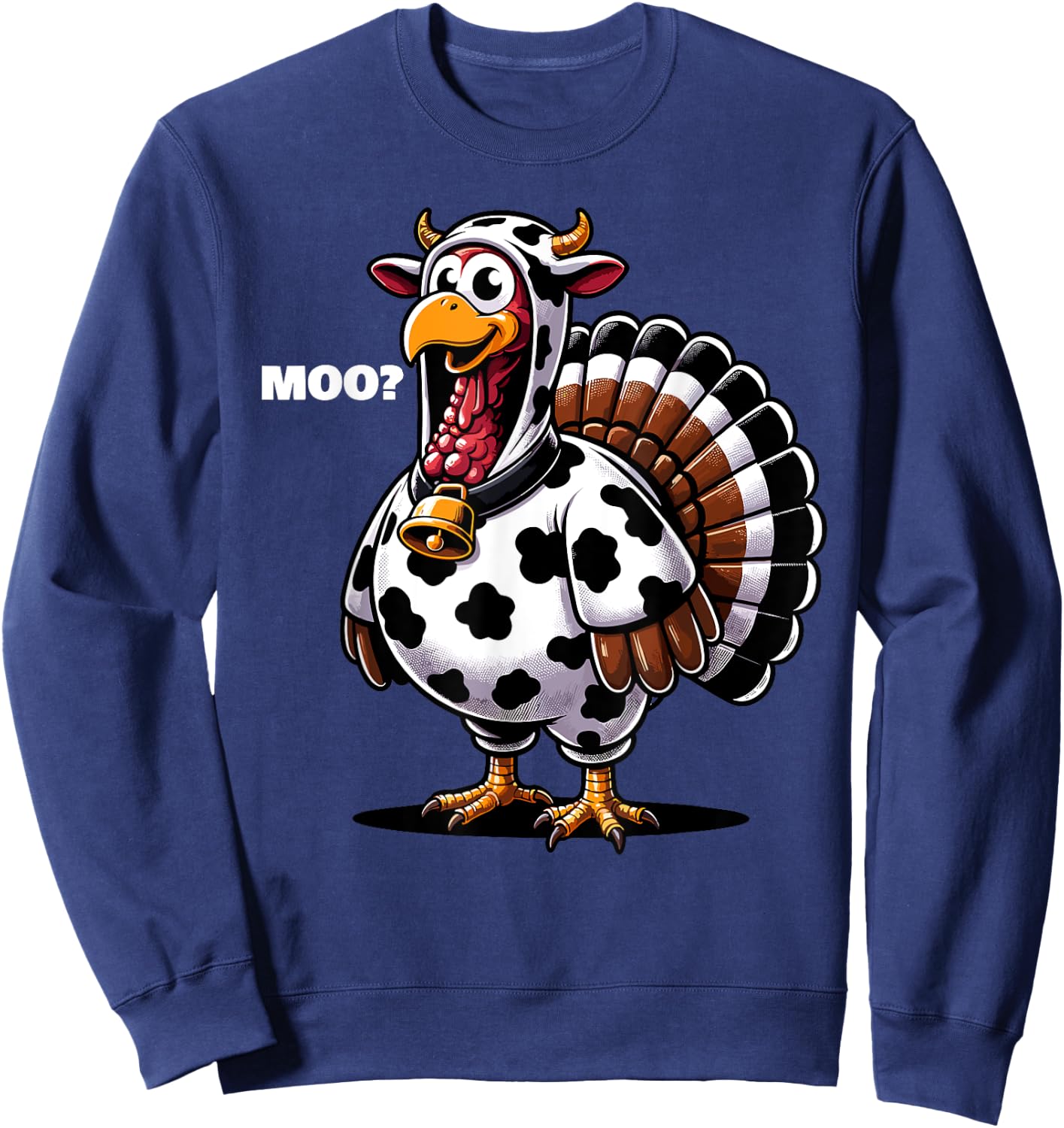 Turkey Moo Funny Thanksgiving Sweatshirt - Sweatshirt | Navy