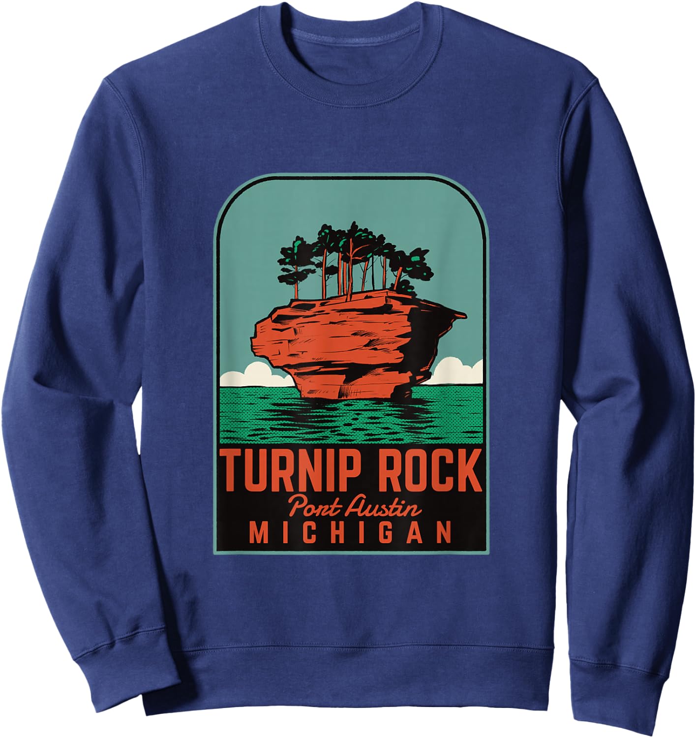 Turnip Rock Michigan Vintage Travel Sweatshirt - Sweatshirt | Navy