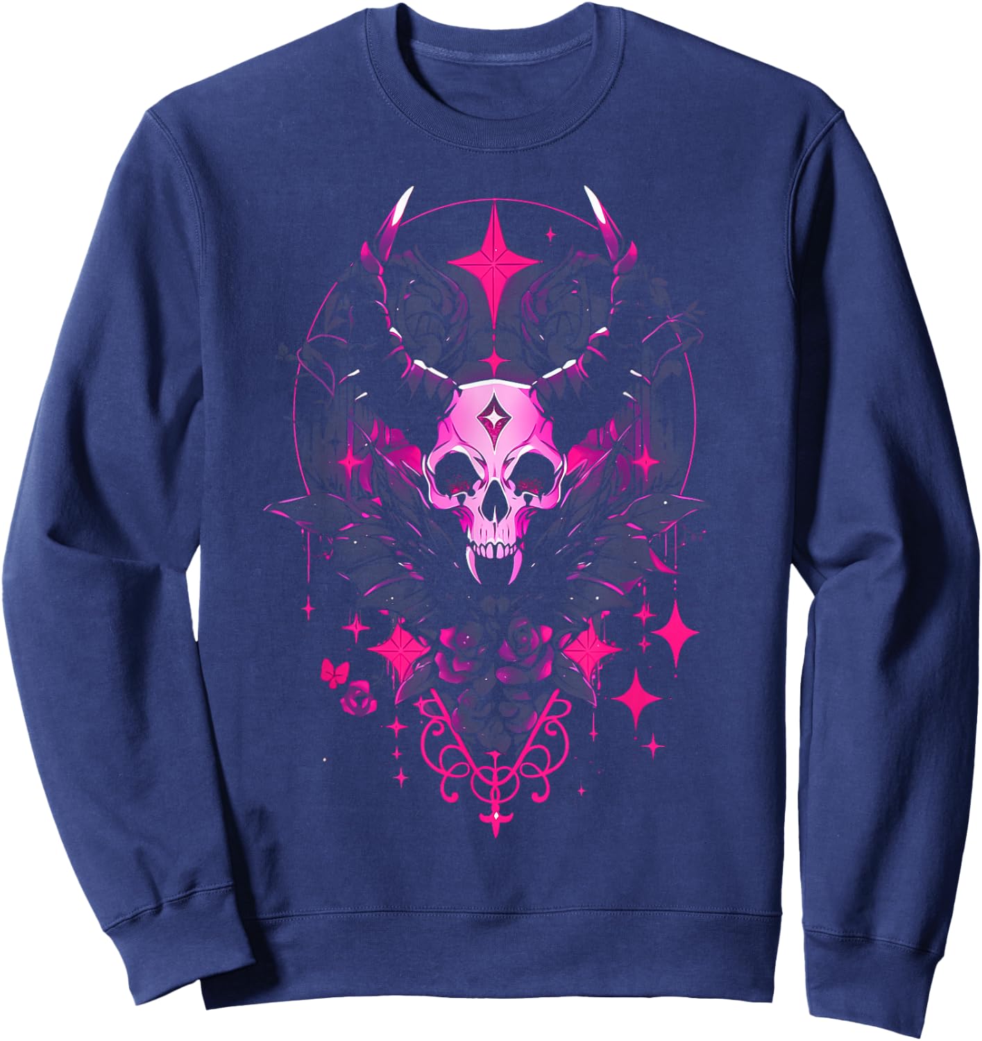 Pastel Goth Creepy Cute Yami Kawaii Spooky Gothic Skull Sweatshirt - Sweatshirt | Navy
