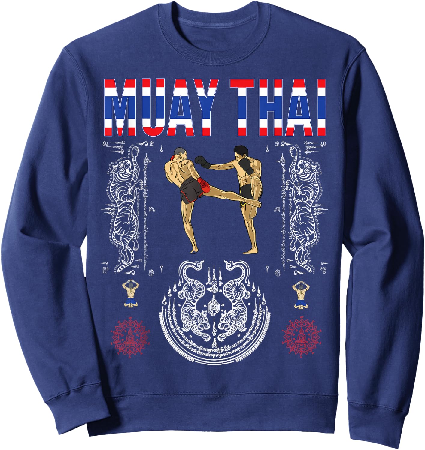 Sawadee Thai Traditional sak yant Thai Twin Tiger Muay Thai Sweatshirt - Sweatshirt | Navy