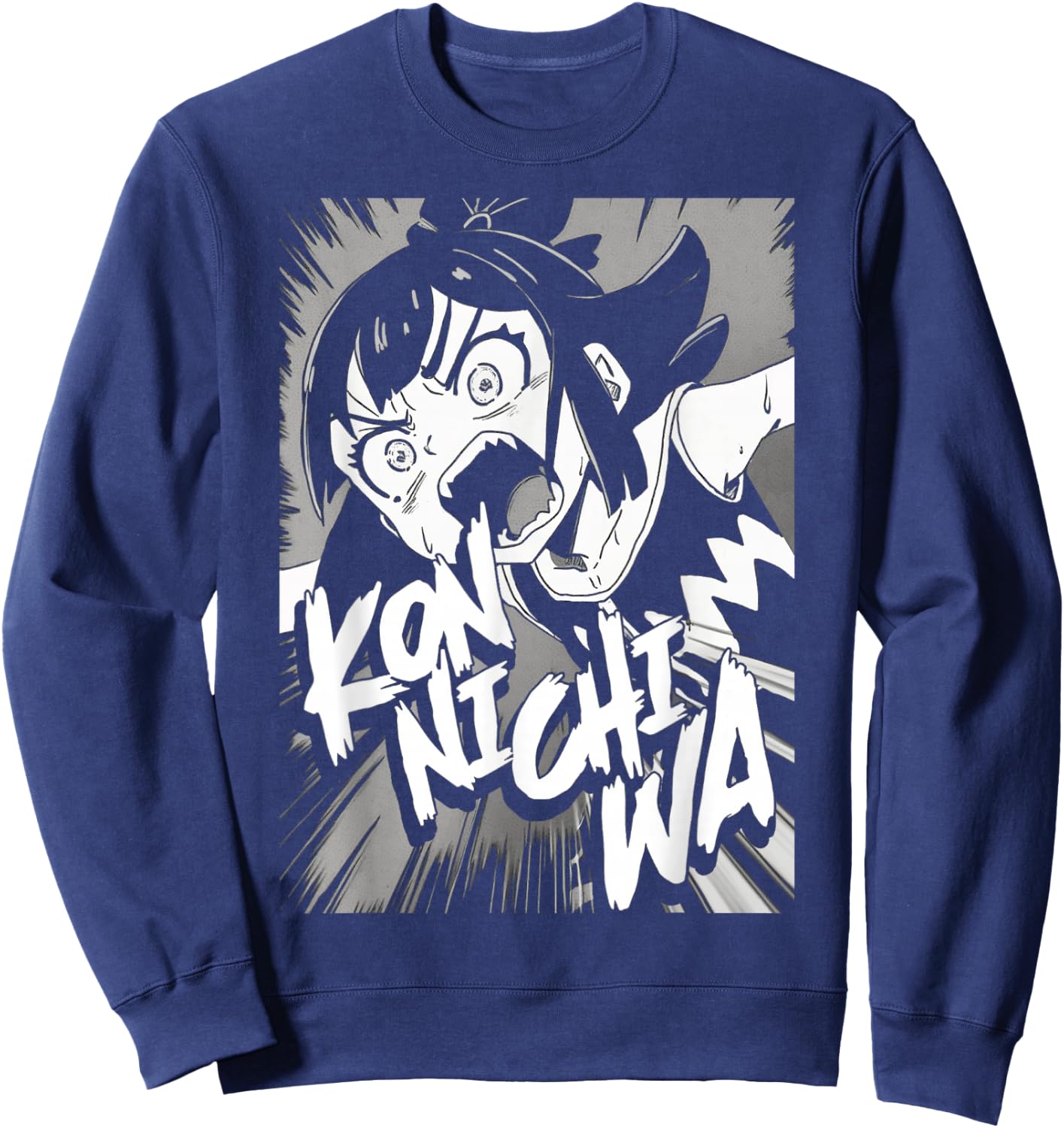 Konnichiwa こんにちは Japanese Punk Goth Grunge Anime Manga Panel Sweatshirt - Sweatshirt | Navy