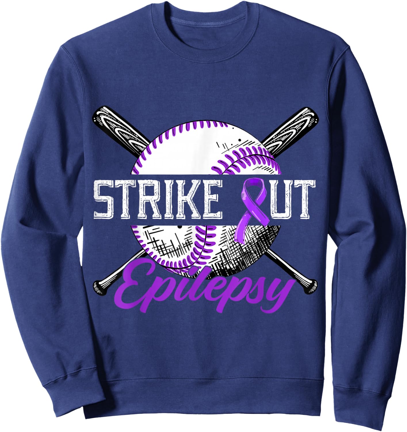 Strike Out Epilepsy Purple Baseball Epilepsy Awareness Month Sweatshirt - Sweatshirt | Navy