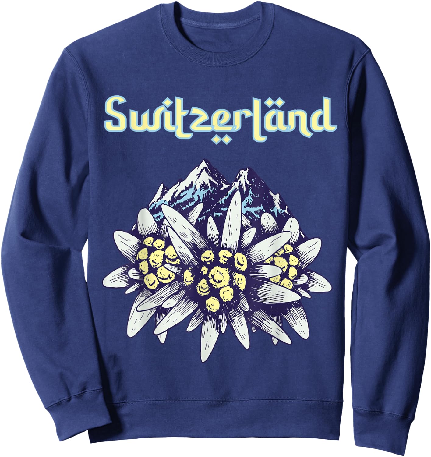 Switzerland Edelweiss Alps Souvenir Mountain Hiking Snow Sweatshirt - Sweatshirt | Navy