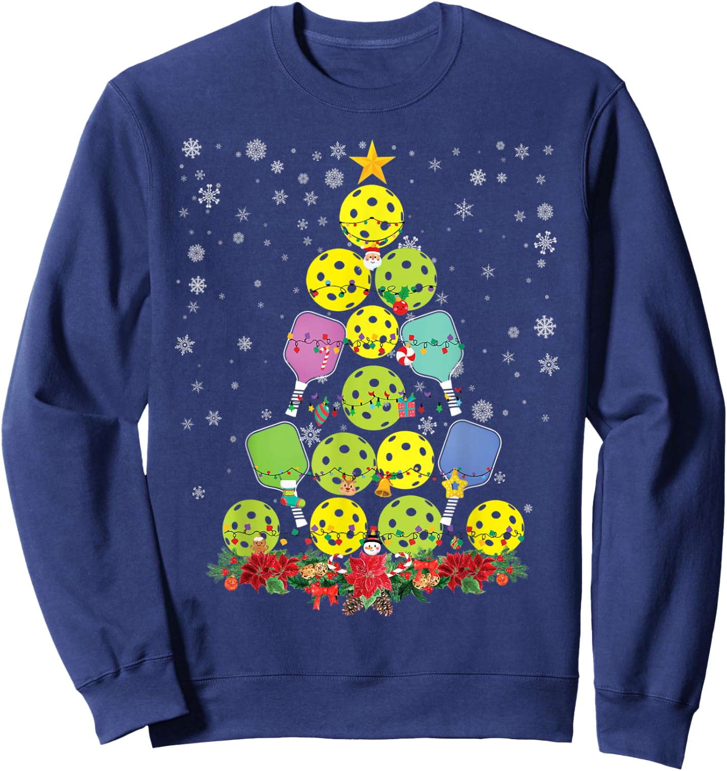 Pickleball Christmas Tree Santa Pickleball X Mas Lights Sweatshirt - Sweatshirt | Navy