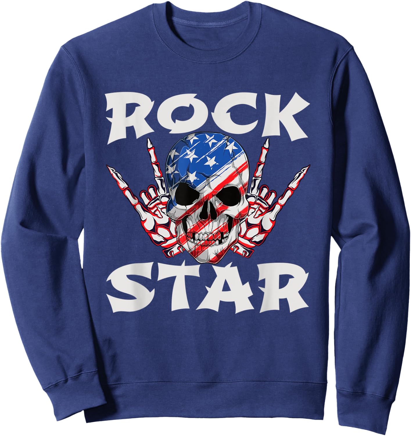Retro 80s Music Rock Star Skull Sweatshirt - Sweatshirt | Navy