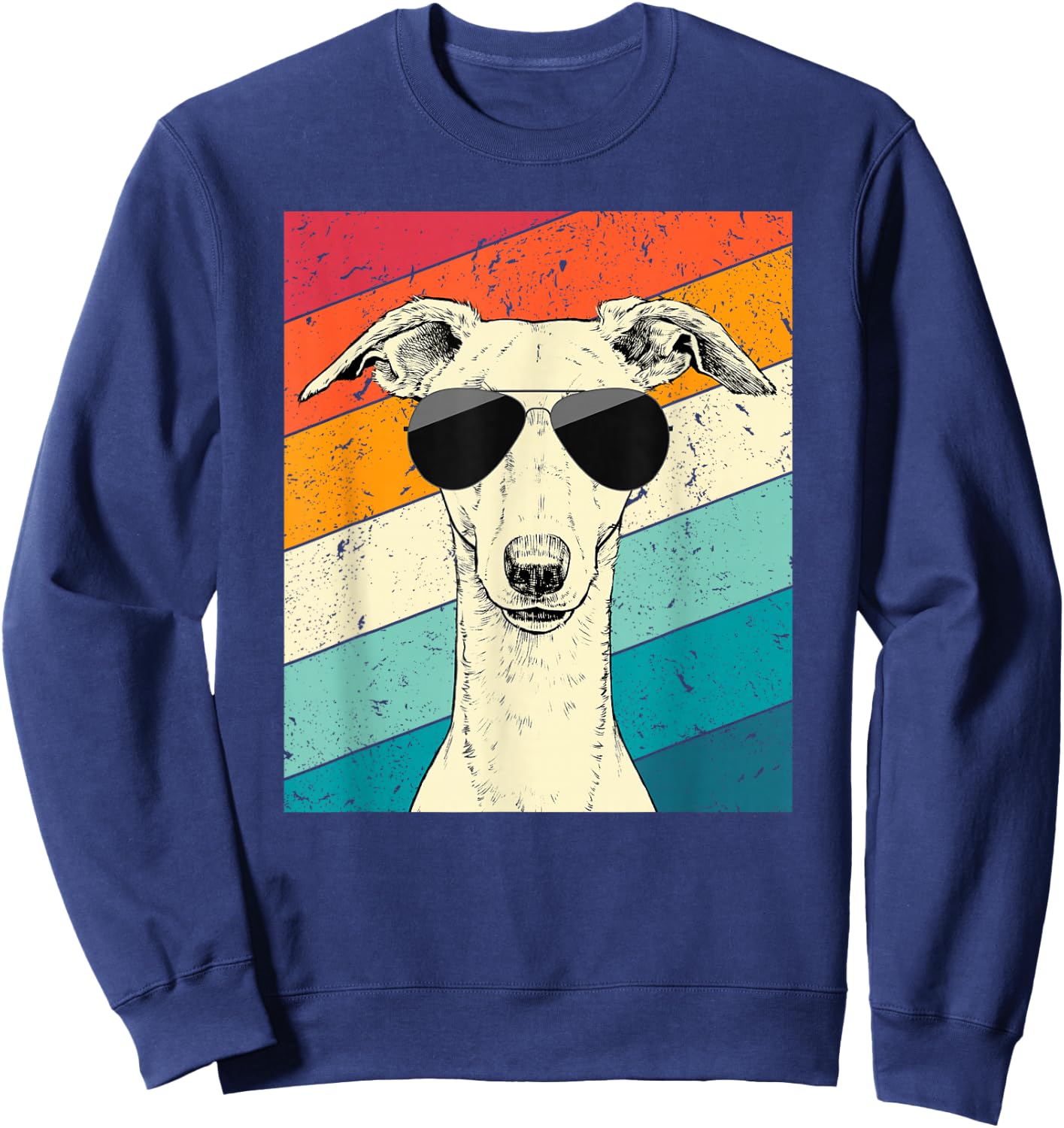 Retro Vintage Whippet with Sunglasses Dog Lovers Sweatshirt - Sweatshirt | Navy