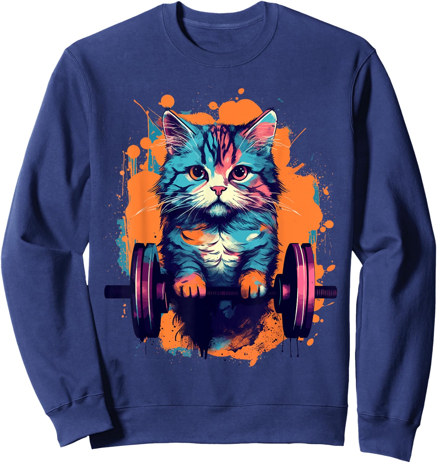 Gym, Workout or Fitness Gift Funny Cat in a Gym Women Sweatshirt - Sweatshirt | Navy