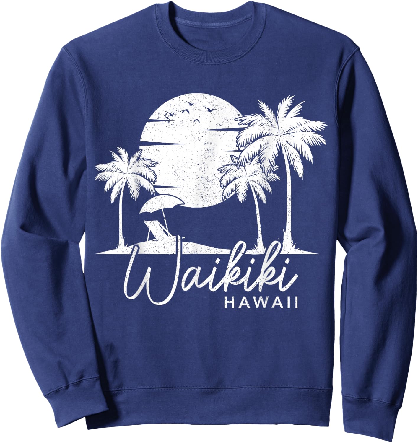 Waikiki Beach Hawaii Surf Vintage Sunset Surfer Sweatshirt - Sweatshirt | Navy