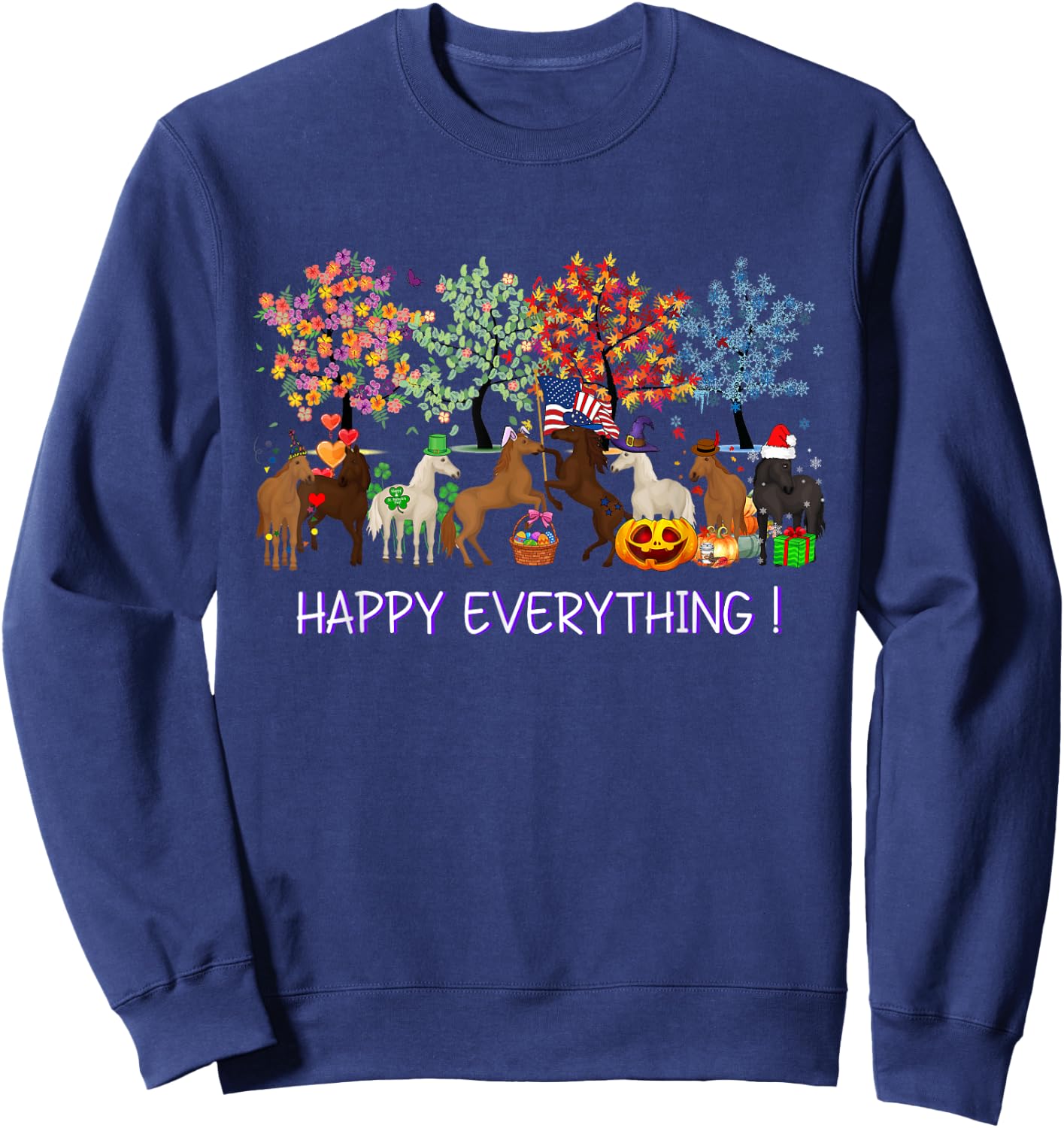 Happy everything - Horse American Flag Equestrian Patriotic Women Kids Men Sweatshirt - Sweatshirt | Navy