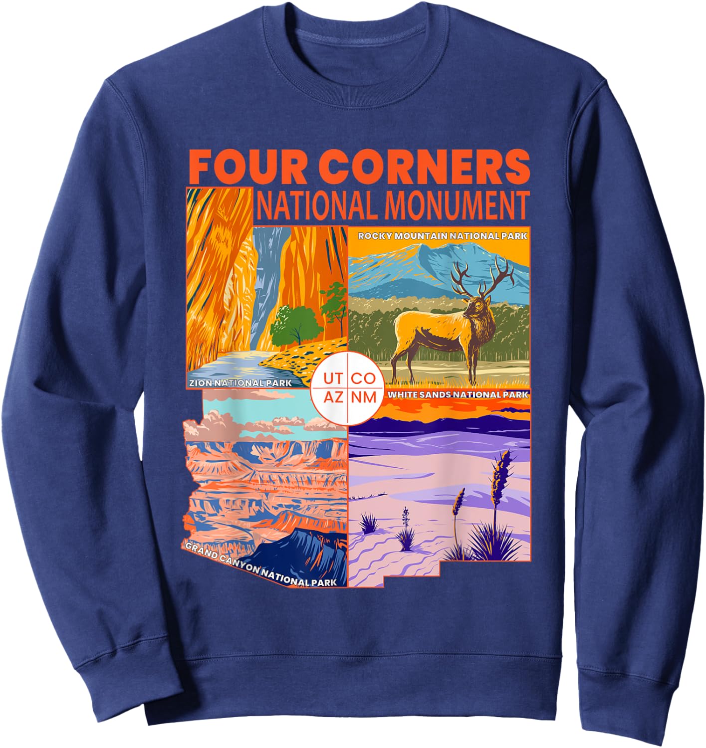 Four Corners National Monument With National Parks Retro Sweatshirt - Sweatshirt | Navy