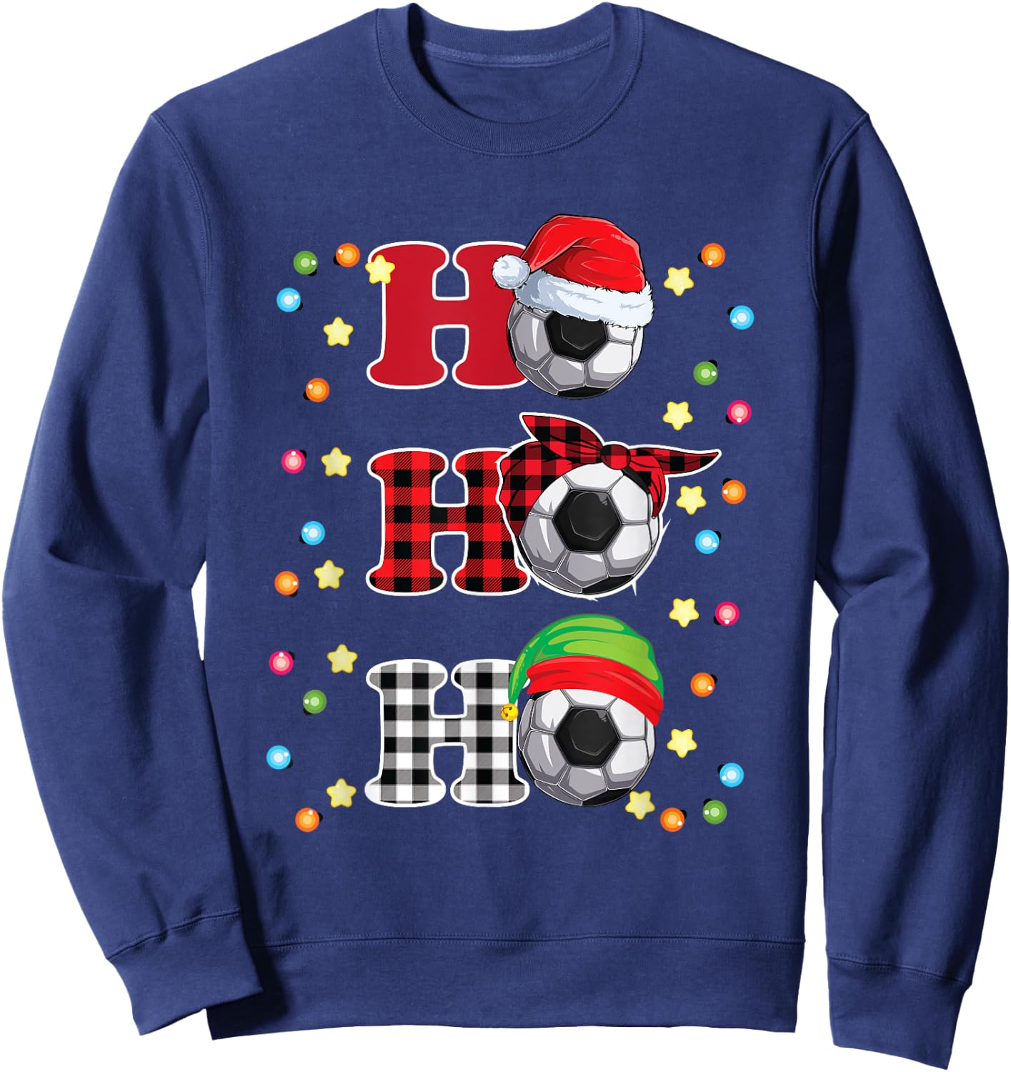 Ho Ho Ho Santa Red Plaid Christmas Lights Pajama Soccer Sweatshirt - Sweatshirt | Navy
