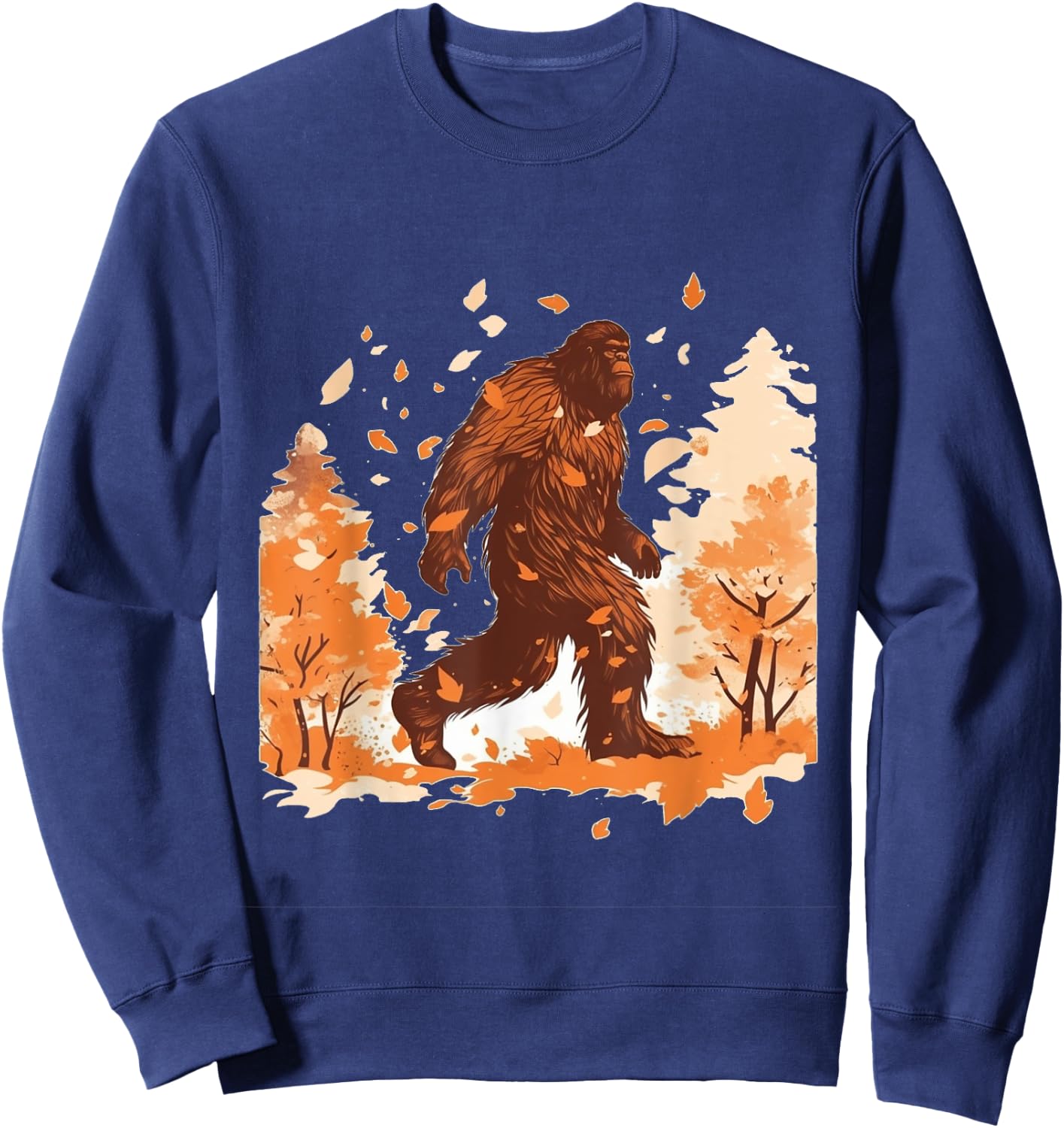 Bigfoot Fall Leaves Thanksgiving Day Sasquatch Autumn Sweatshirt - Sweatshirt | Navy