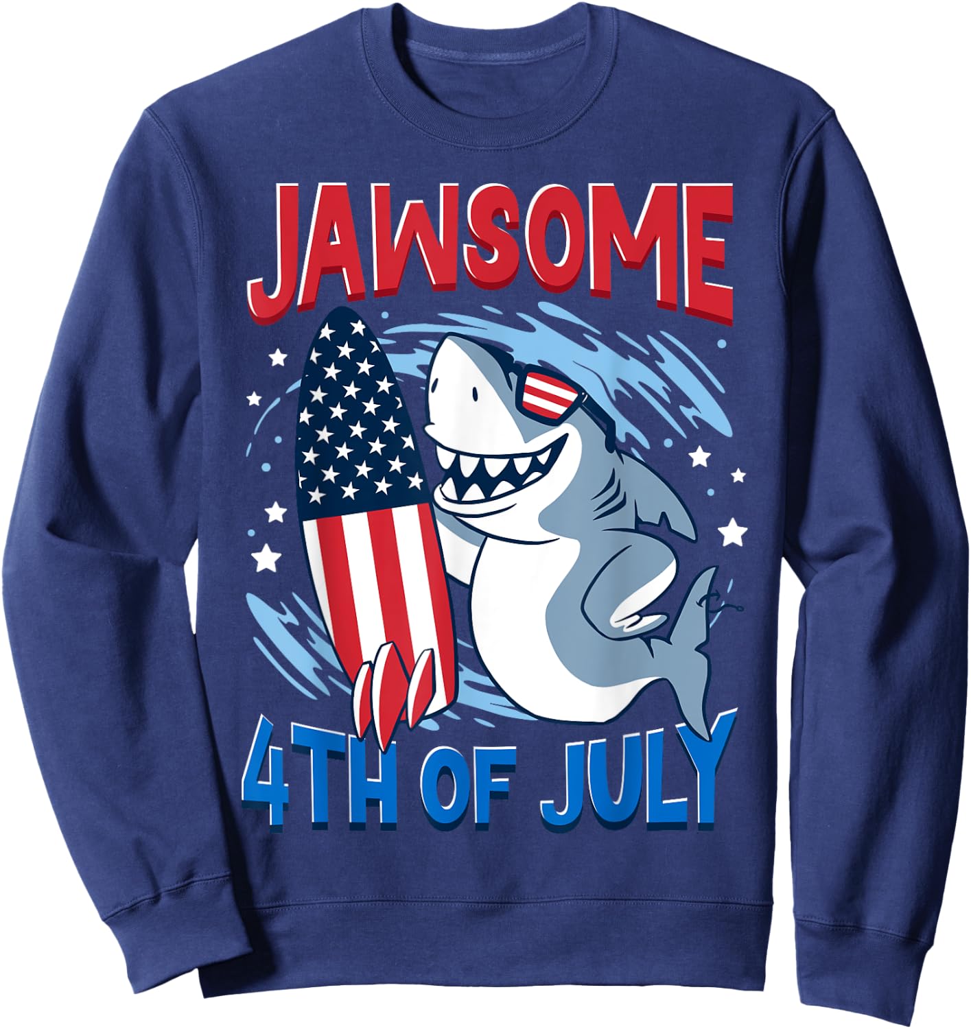 Jawsome 4th of July Outifts For Kids Boys Men Funny Shark Sweatshirt - Sweatshirt | Navy