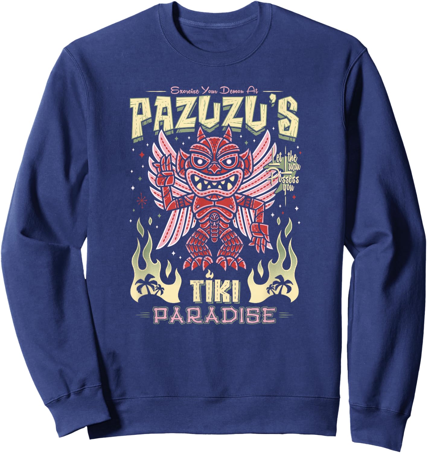 Pazuzu Tiki Bar - Creepy Cute Exorcist Demon - Hawaii Island Sweatshirt - Sweatshirt | Navy