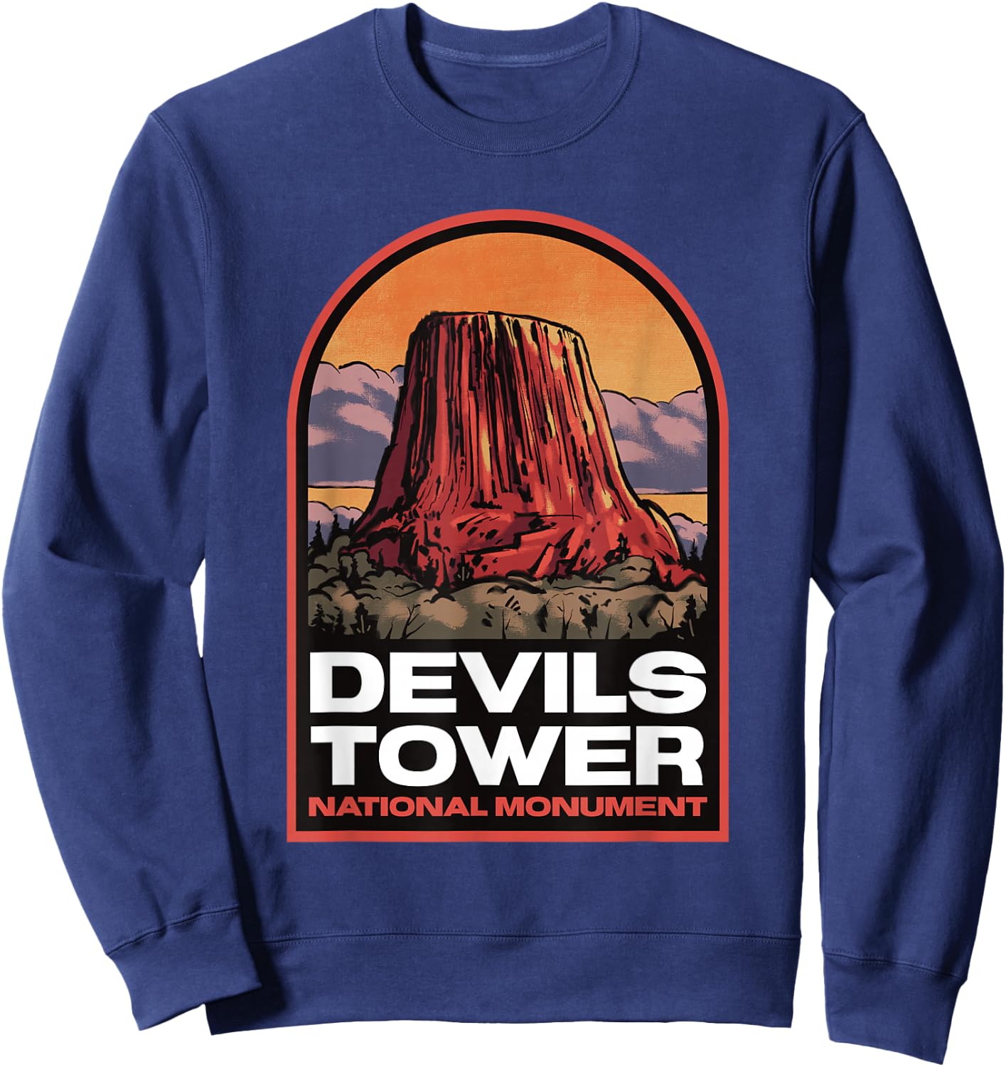 Devils Tower Wyoming Vintage Travel Sweatshirt - Sweatshirt | Navy