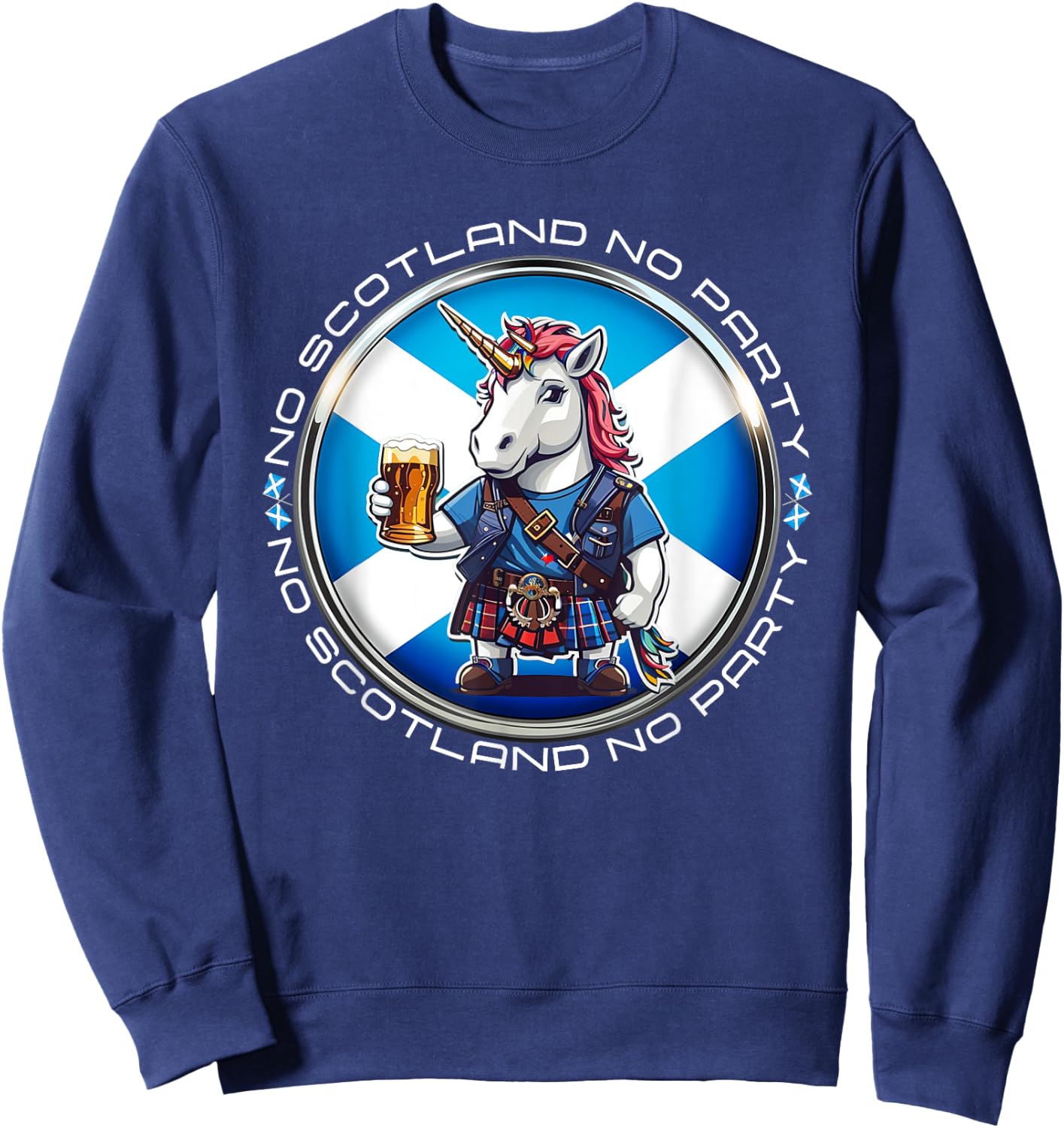 No Scotland No Party Scottish Pride Scotland Unicorn Saltire Sweatshirt - Sweatshirt | Navy