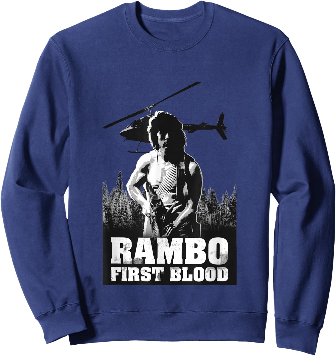 Rambo , Men's Grey, Small, Short Sleeve, Classic Fit, Crew Collar, Modern, Lightweight, Officially Licensed Rambo Design Sweatshirt - Sweatshirt | Navy