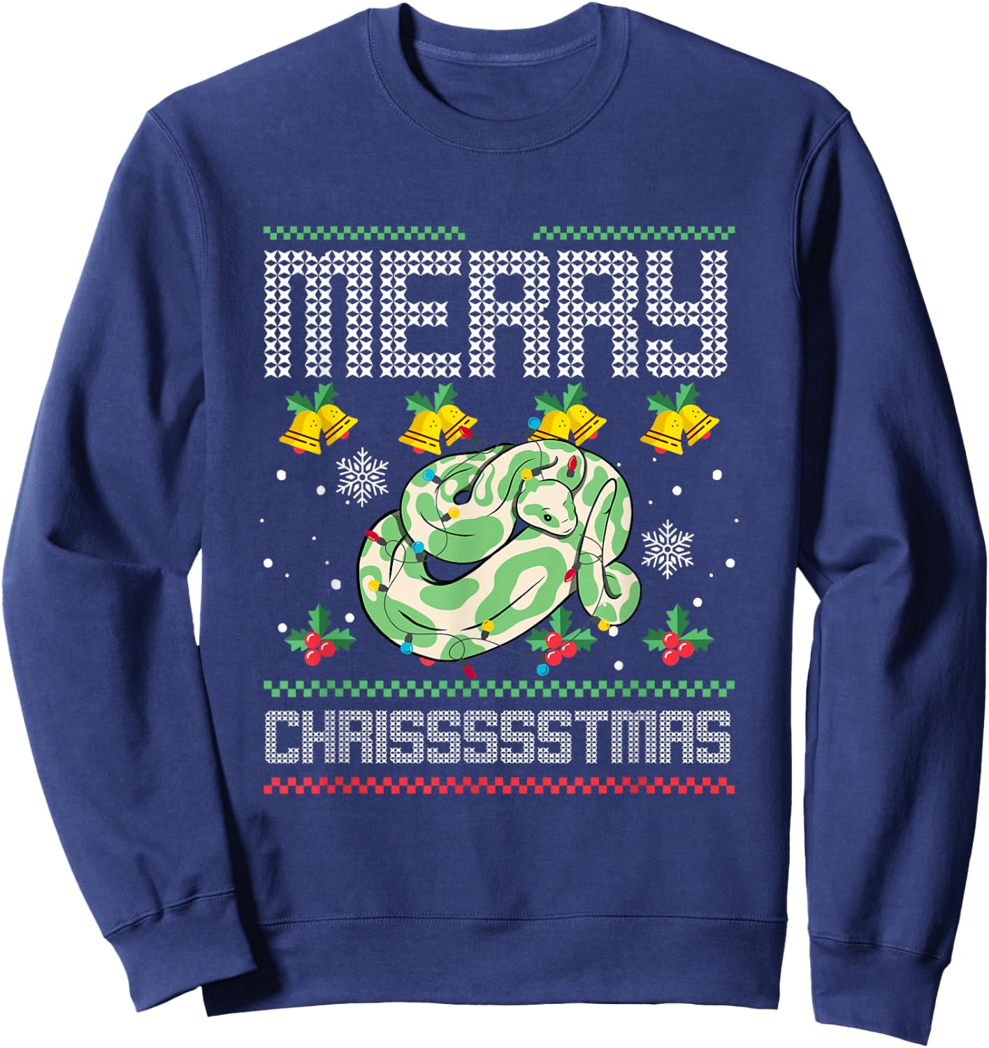 Christmas Snake Serpent Reptile Merry Chrissssstmas Sweatshirt - Sweatshirt | Navy