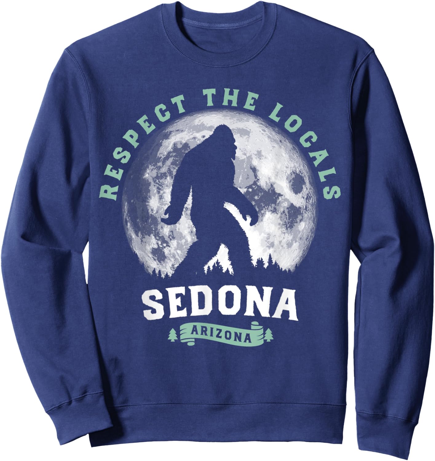 Sedona, Arizona Bigfoot Night Walk Retro Moon Sweatshirt - Sweatshirt | Navy