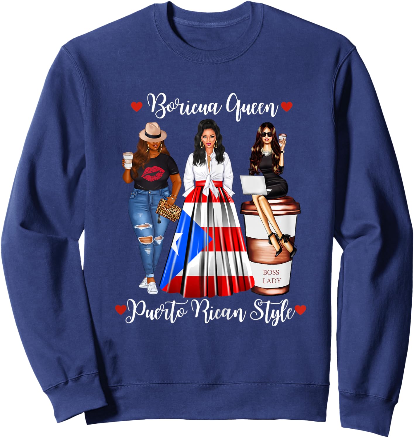 Puerto Rican Style Boricua Queen Mom Puerto Rico Sweatshirt - Sweatshirt | Navy