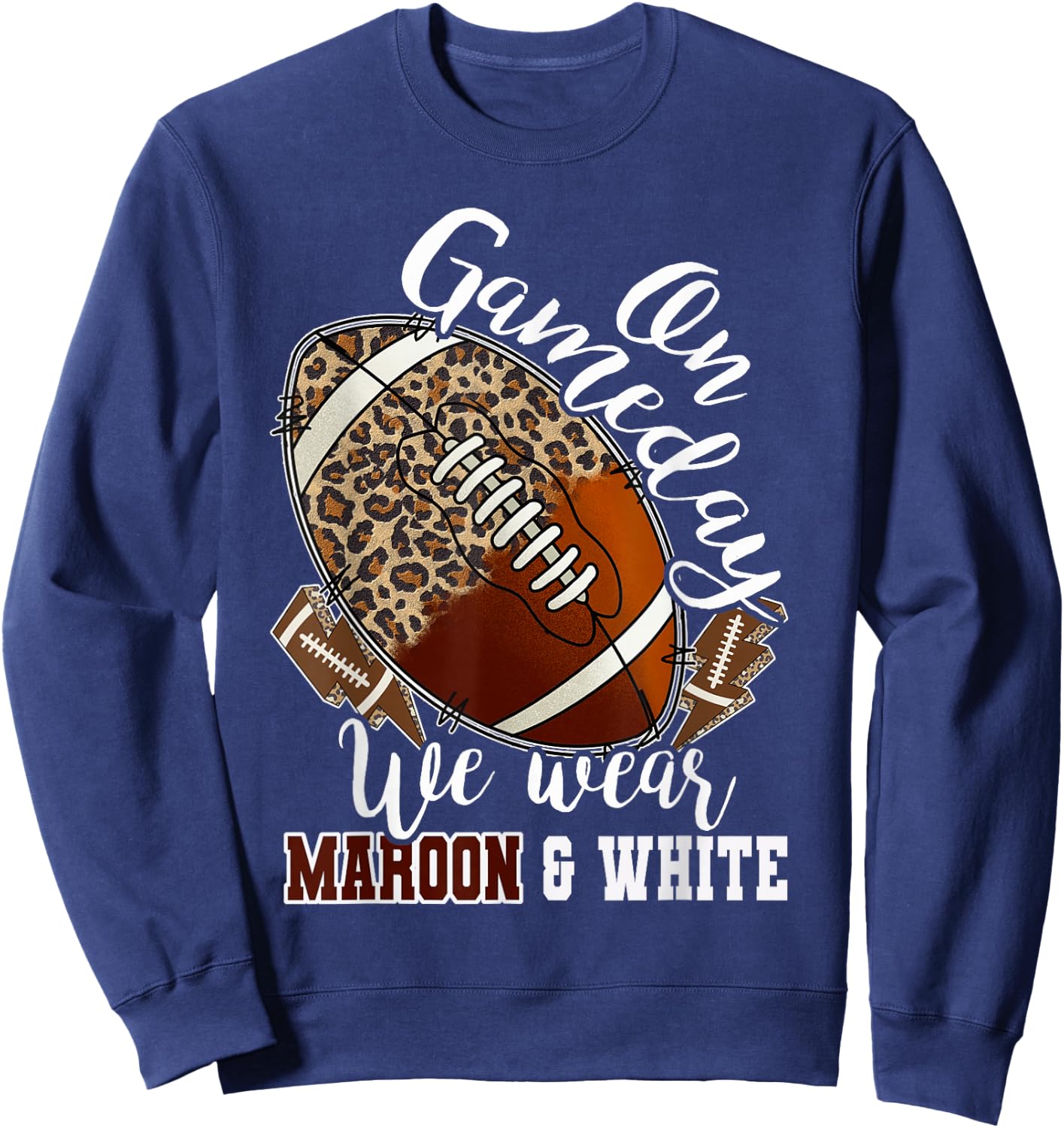 On Gameday Football We Wear Maroon And White Leopard Print Sweatshirt - Sweatshirt | Navy