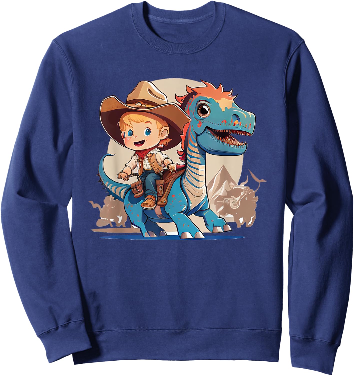 Dino Cowboy Dinosaur Rodeo Rider Nursery Sweatshirt - Sweatshirt | Navy
