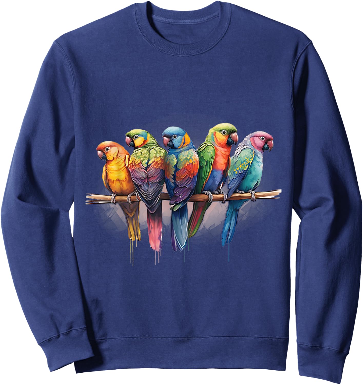 Parrots Watercolor Exotic Tropical Bird Nature Colorful Sweatshirt - Sweatshirt | Navy