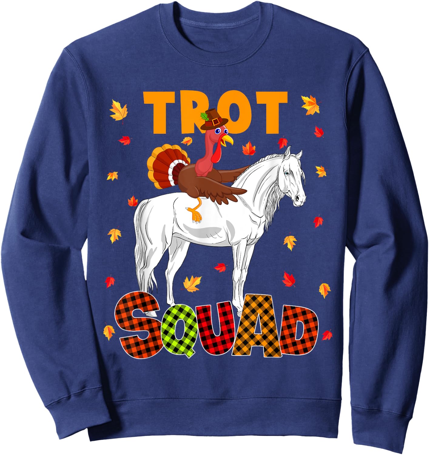 Trot Squad Thanksgiving Turkey Riding Horse Costume Kids Sweatshirt - Sweatshirt | Navy