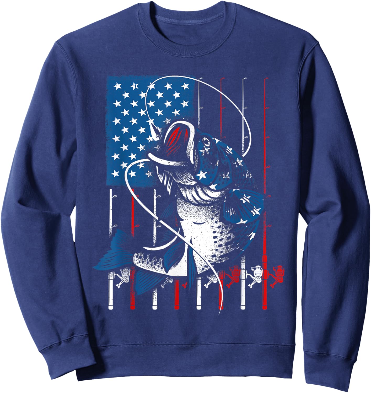Fishing Art Women American Flag USA Fishing Lover Sweatshirt - Sweatshirt | Navy
