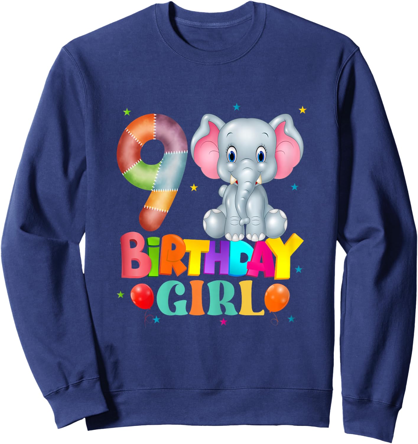 9th Birthday Elephant 9 Years Old Girls Elephant Sweatshirt - Sweatshirt | Navy