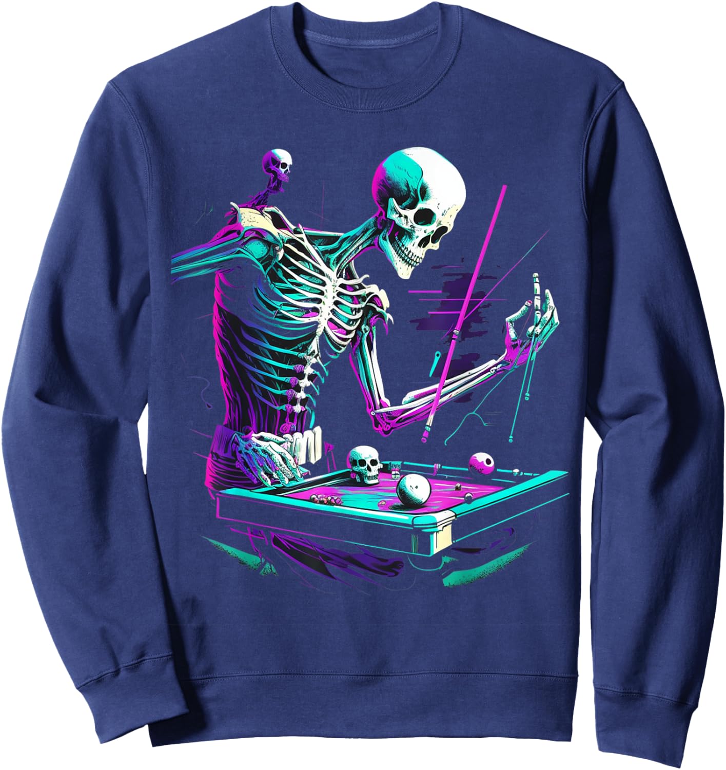 Skeleton Playing Billiard Halloween Costume Sport Pool Sweatshirt - Sweatshirt | Navy