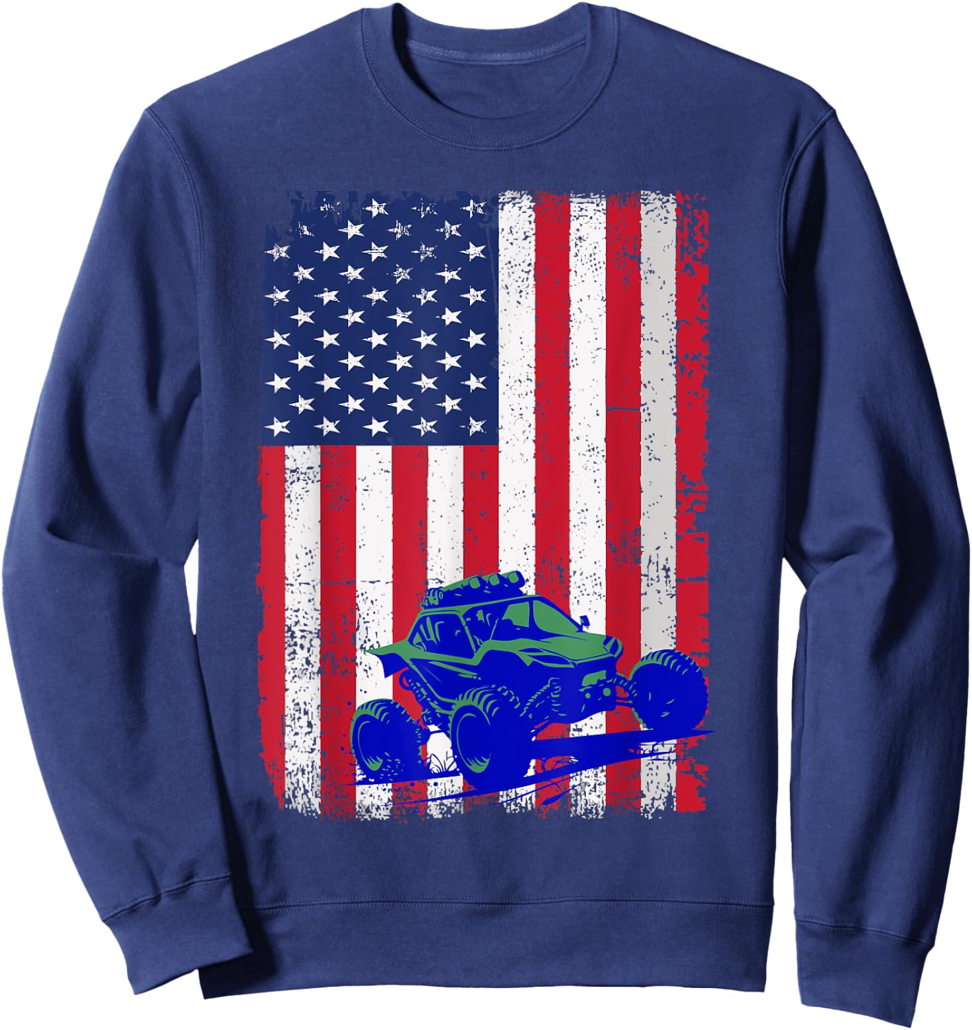 Side By Side UTV SXS 4 Wheeler Patriotic American Flag Sweatshirt - Sweatshirt | Navy