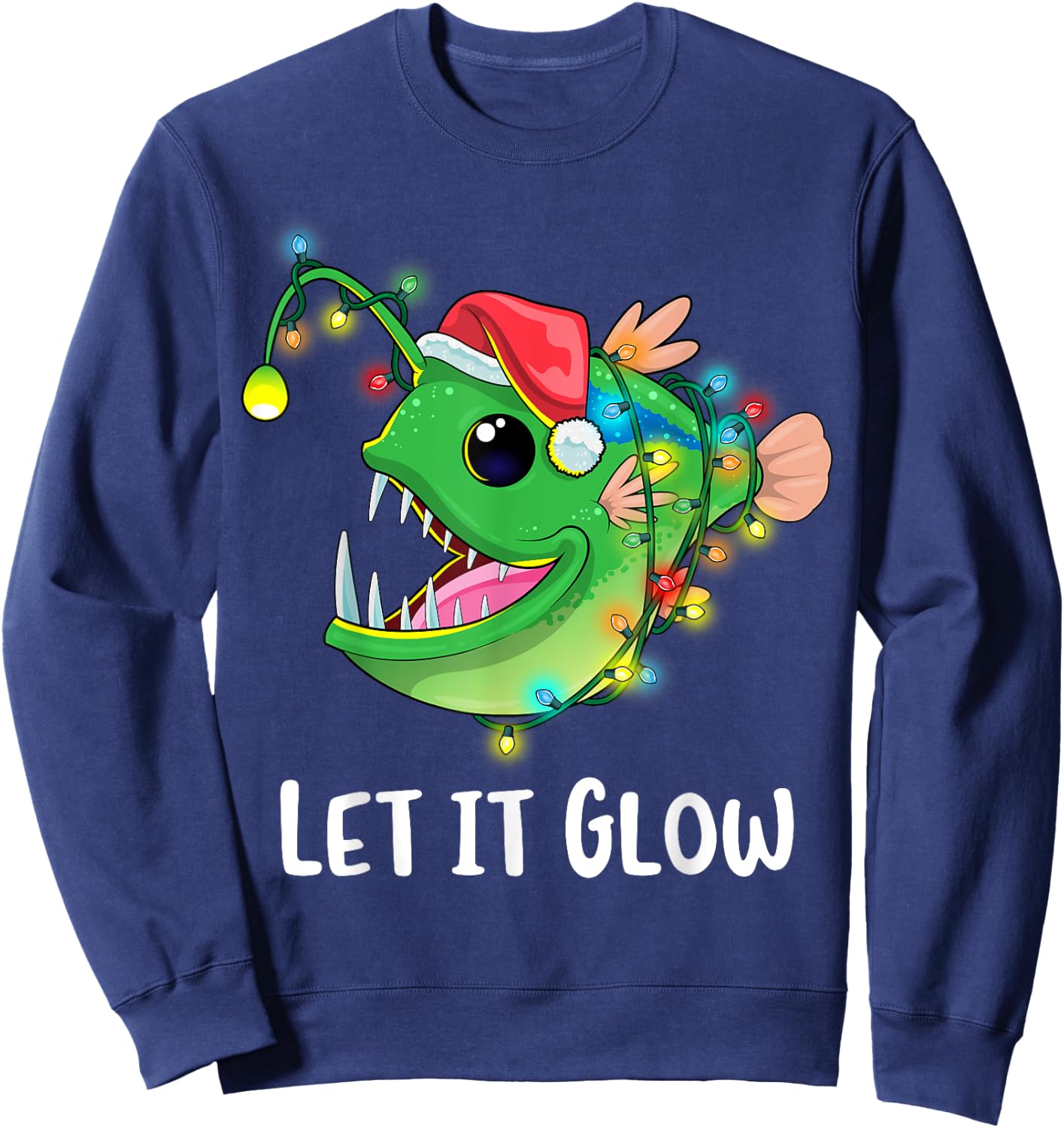 Let It Glow Anglerfish Lighting Xmas Tree Monster Christmas Sweatshirt - Sweatshirt | Navy