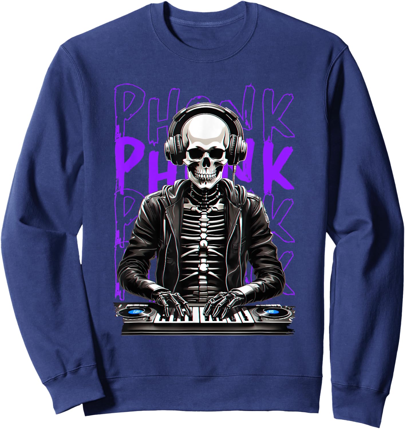 Phonk aesthetic DJ skeleton Sweatshirt - Sweatshirt | Navy