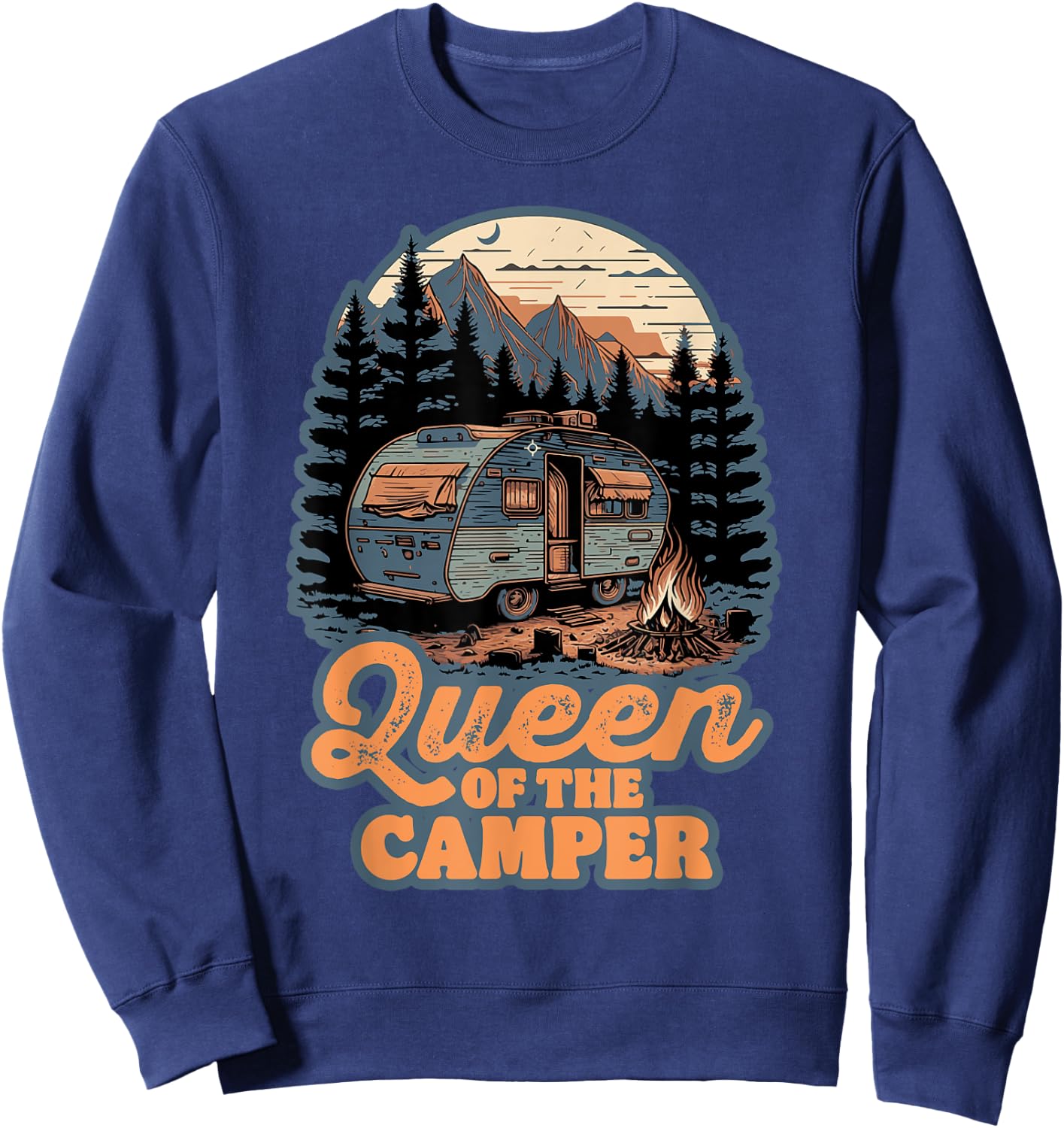 Queen of the Camper Funny RV Camping Nature Retro 70s Sweatshirt - Sweatshirt | Navy