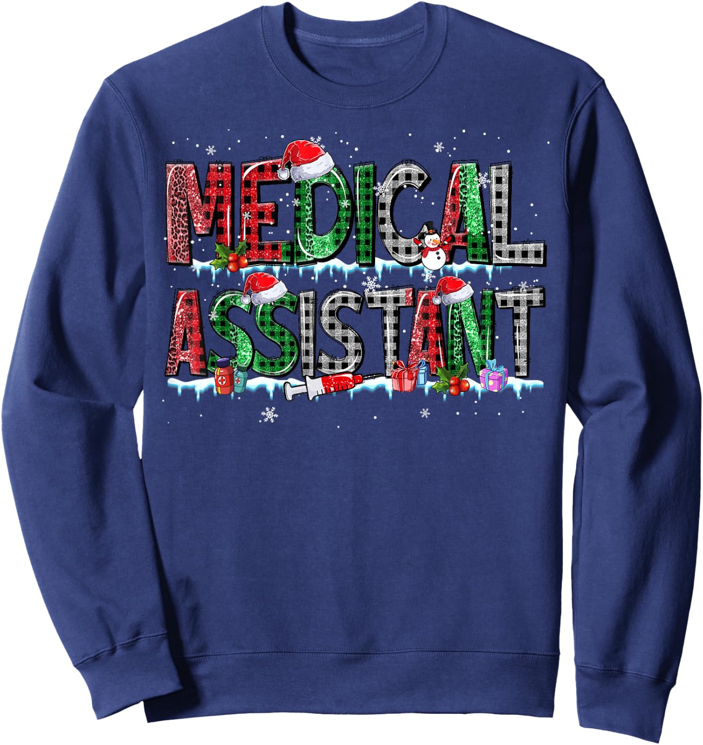 Medical Assistant Santa Hat Buffalo Plaid Christmas Gifts Sweatshirt - Sweatshirt | Navy