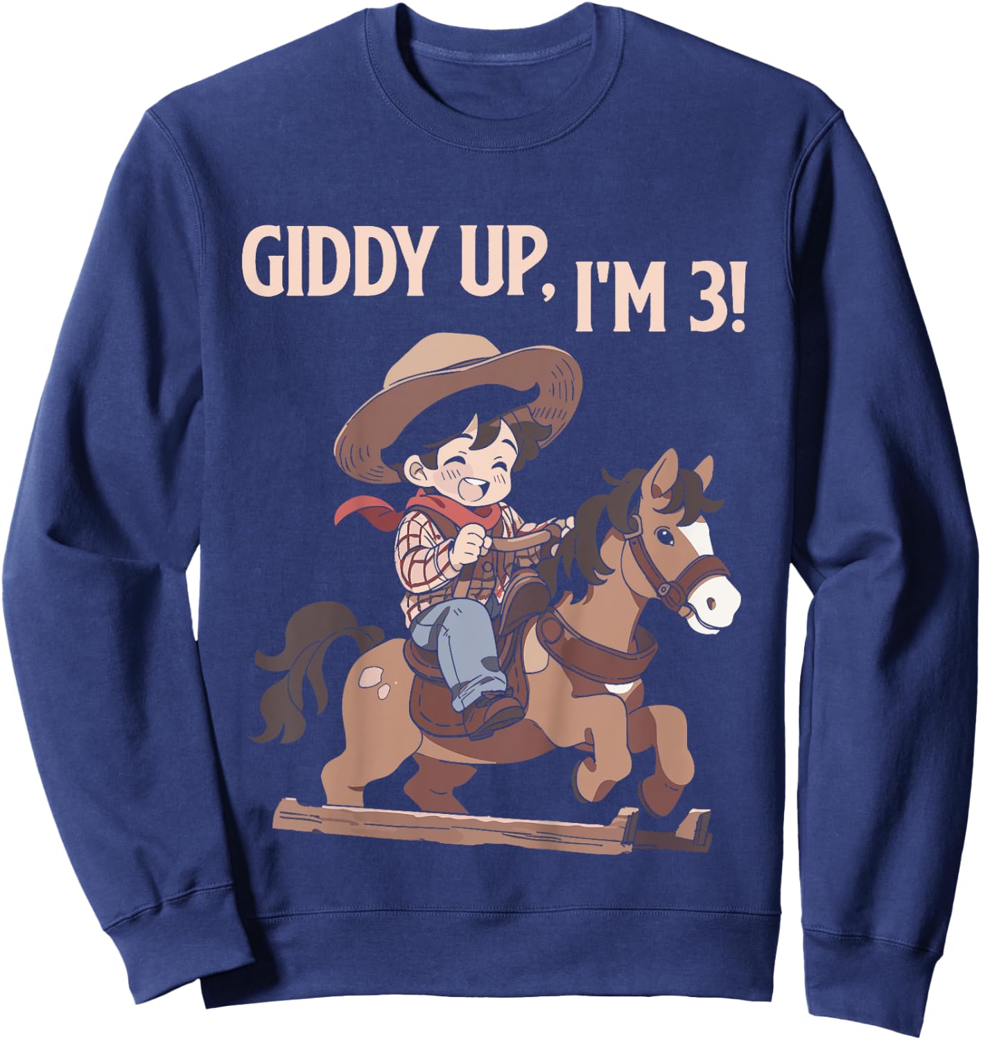 Kids Giddy Up I'm 3 Cute Horse Riding Cowboy 3rd Birthday Boys Sweatshirt - Sweatshirt | Navy