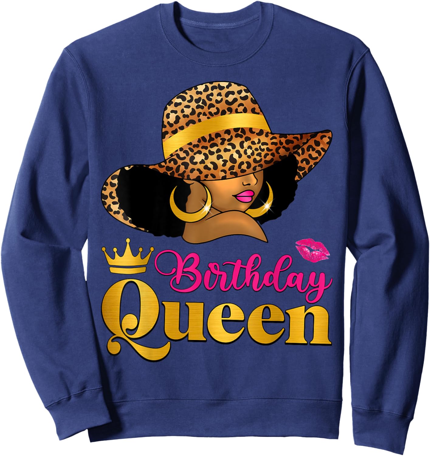 African American Afro Black Women It's My Birthday Queen Sweatshirt - Sweatshirt | Navy