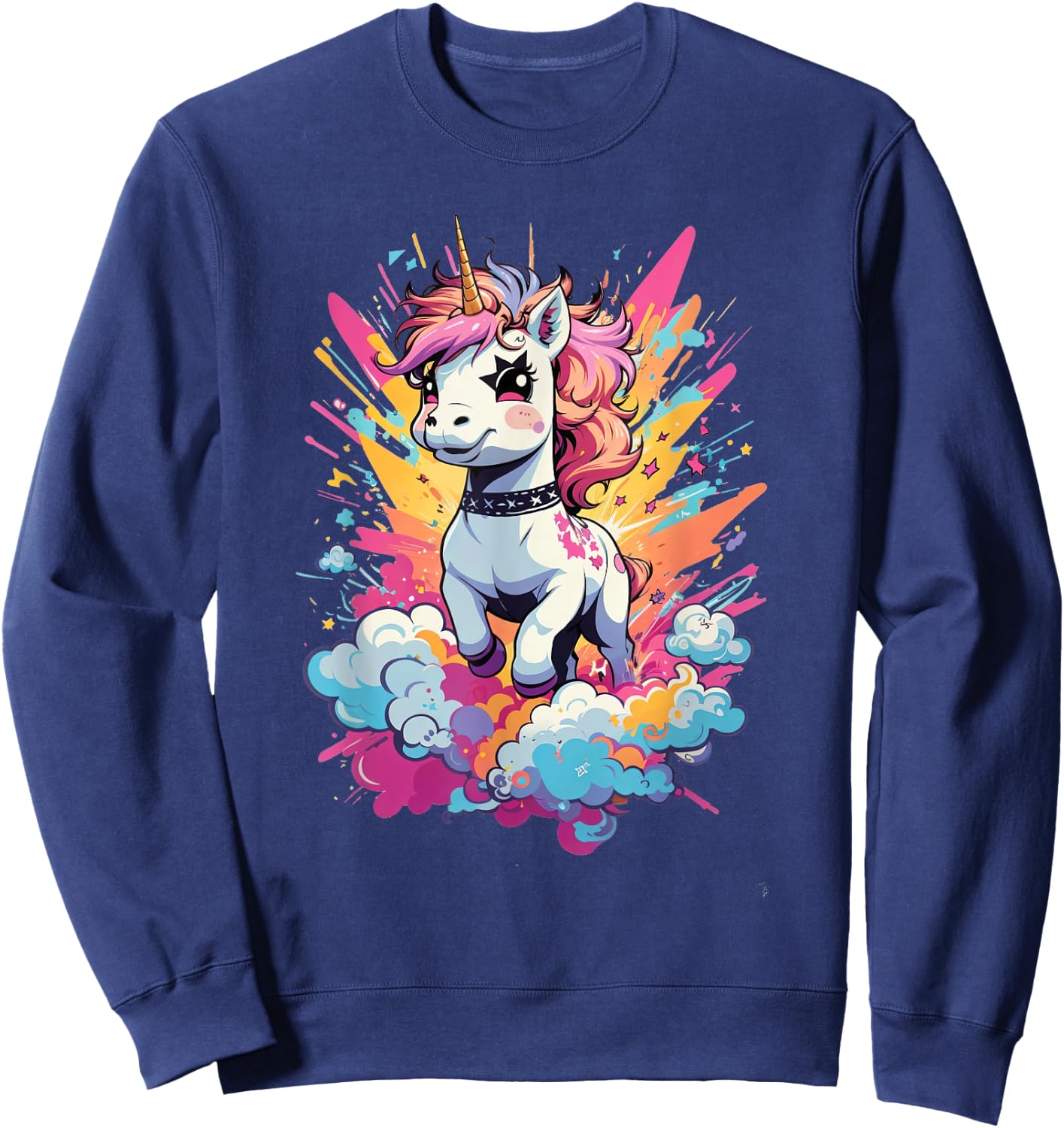 Punk Rock Unicorn - Tattooed Rhythms & Mythical Vibes Music Sweatshirt - Sweatshirt | Navy