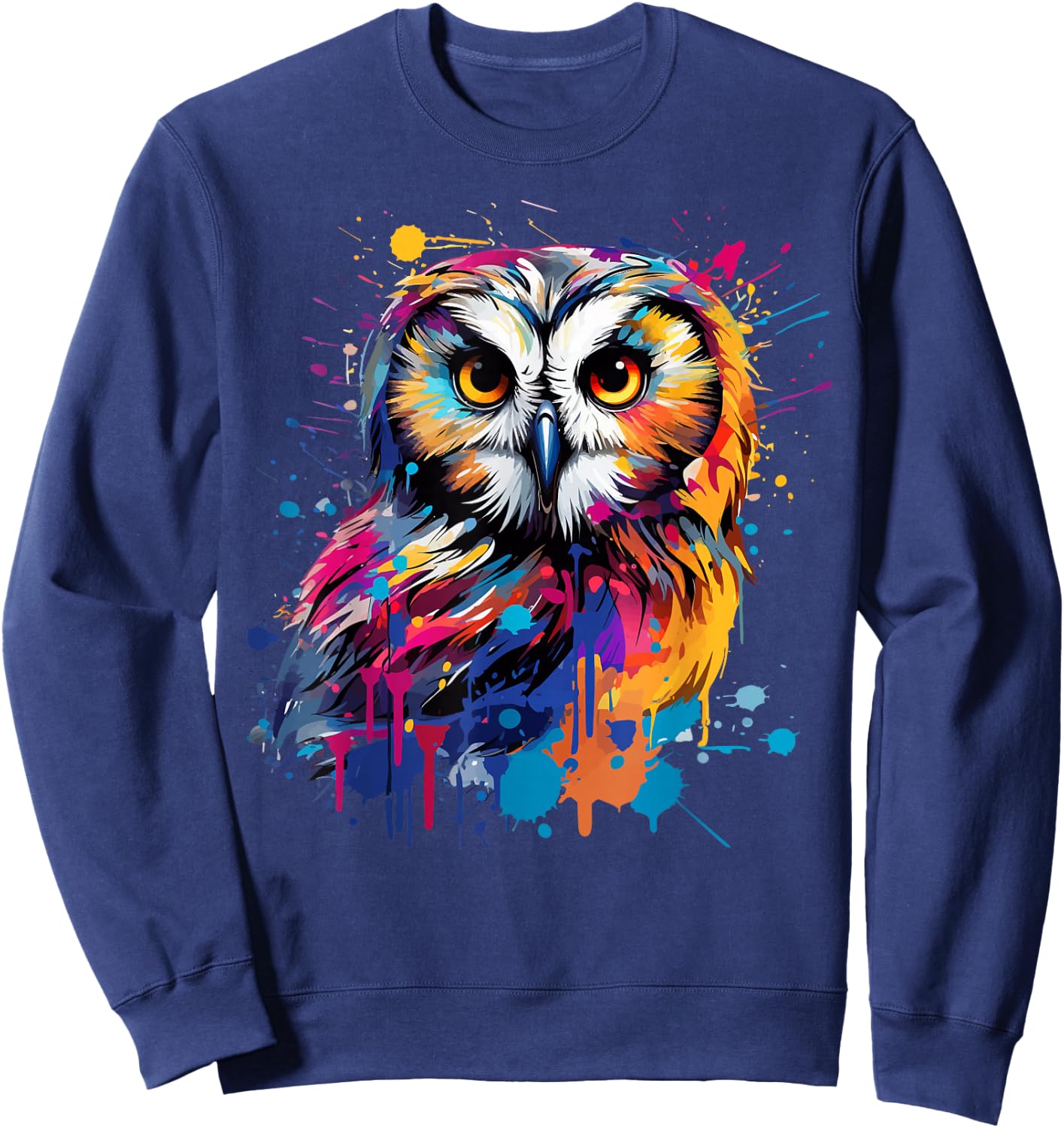 Splash Art Owls Lover Colorful Short Eared Owl Sweatshirt - Sweatshirt | Navy