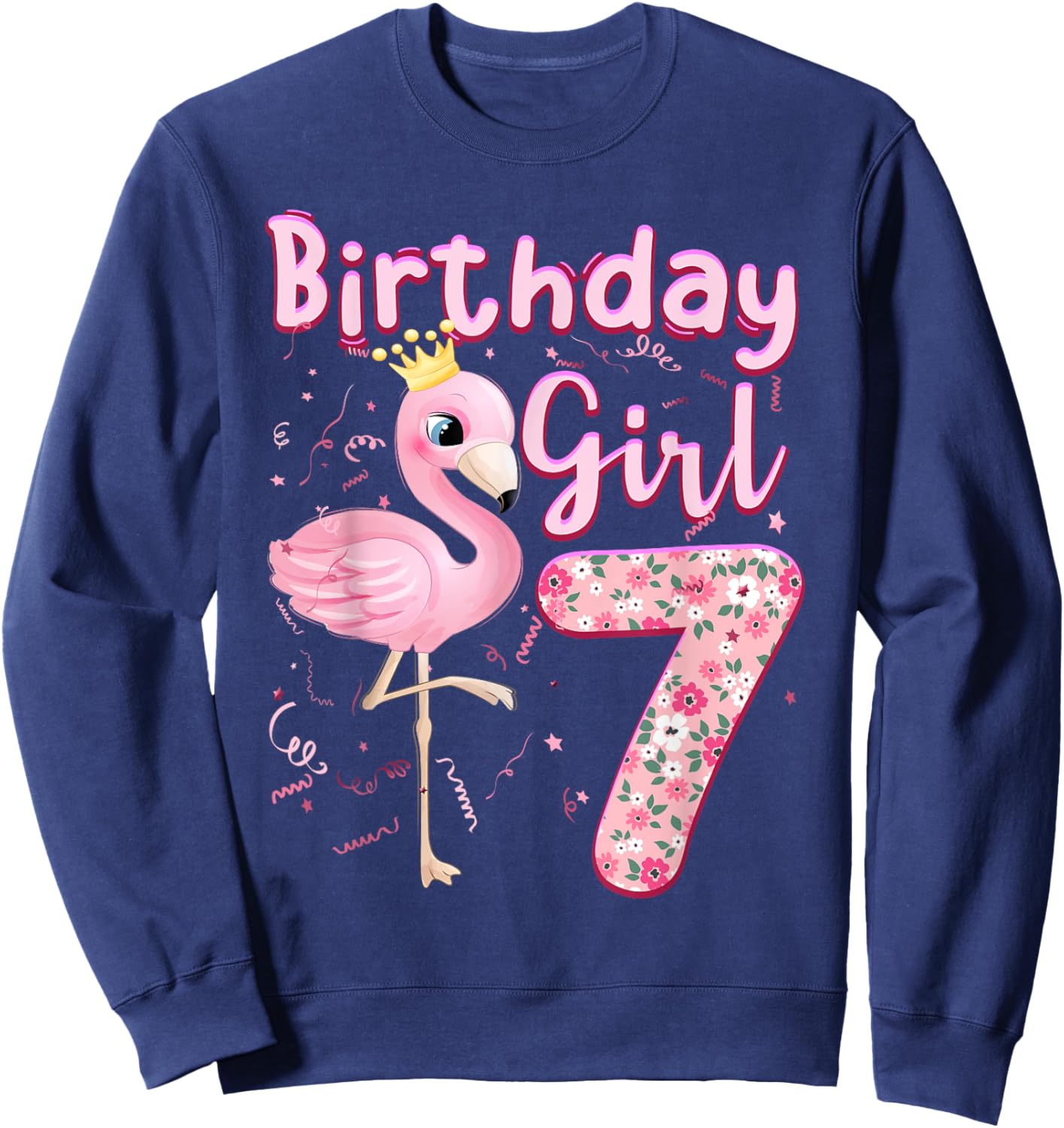 7th Birthday Girls Flamingo 7 Years Old Tropical Flamingo Sweatshirt - Sweatshirt | Navy