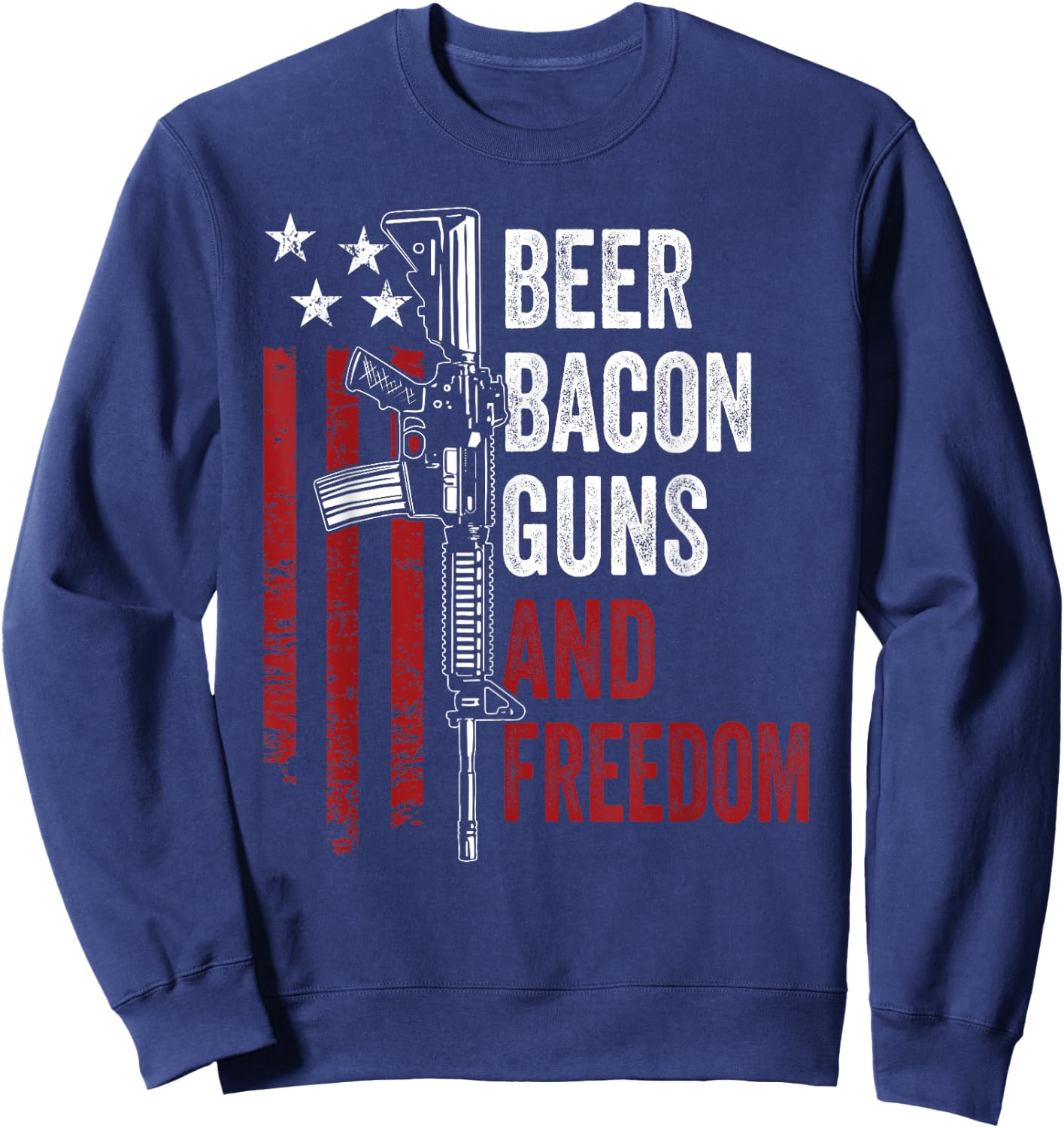 BEER BACON GUNS & FREEDOM - Funny BBQ Gun USA Flag Drinking Sweatshirt - Sweatshirt | Navy