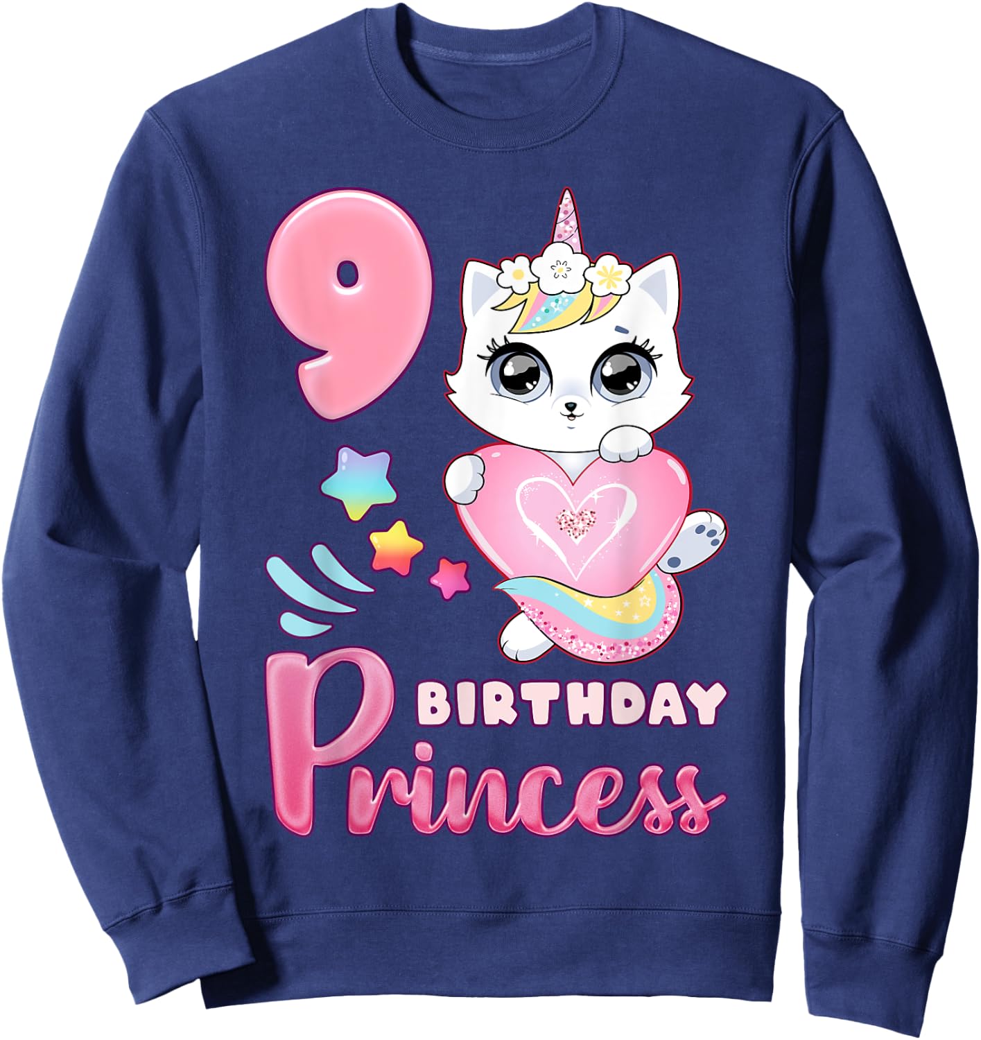 Girl, 9th birthday, unicorn cat, number 9 Sweatshirt - Sweatshirt | Navy