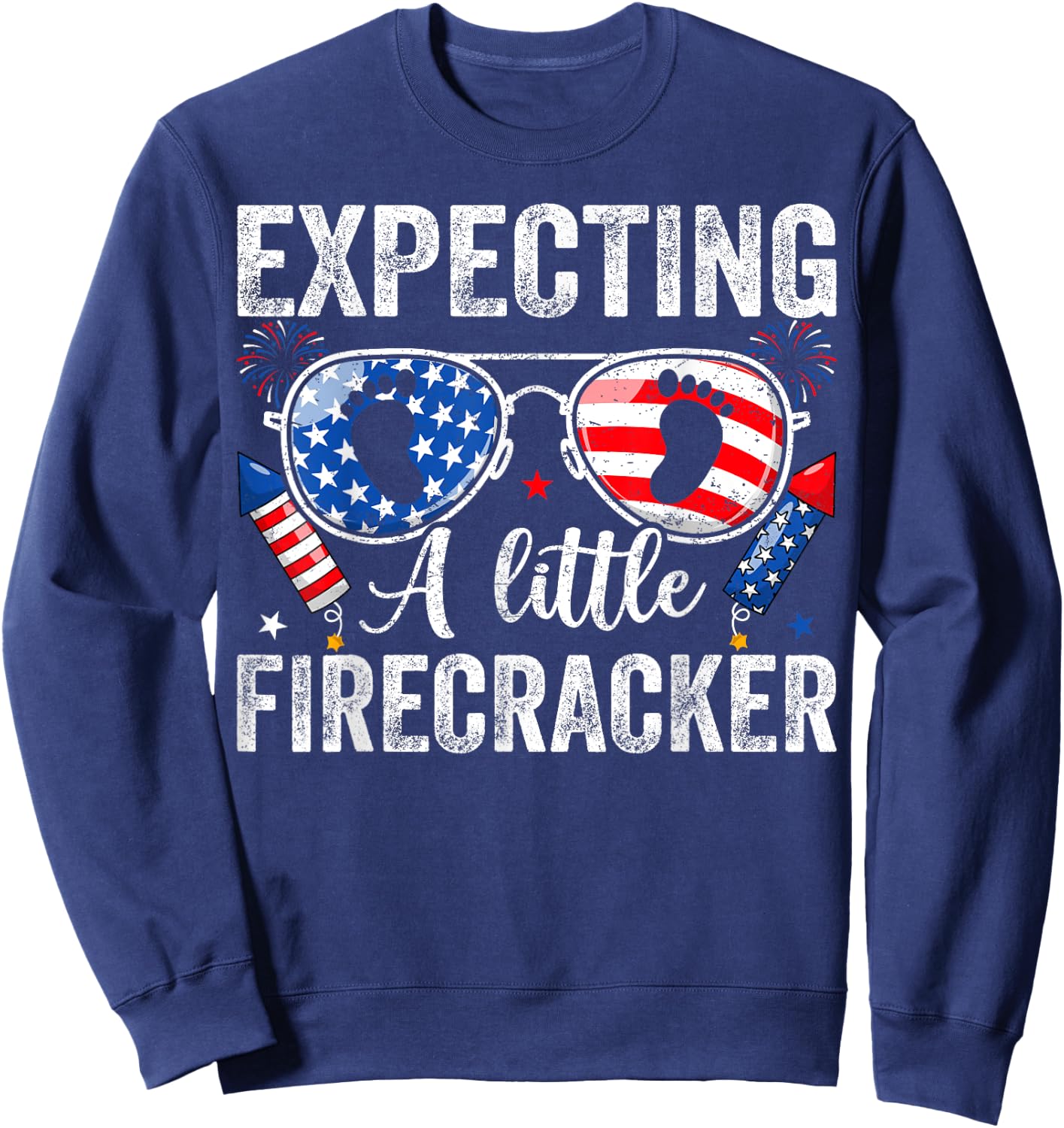 Funny 4th of July Pregnancy Expecting A Little Firecracker Sweatshirt - Sweatshirt | Navy