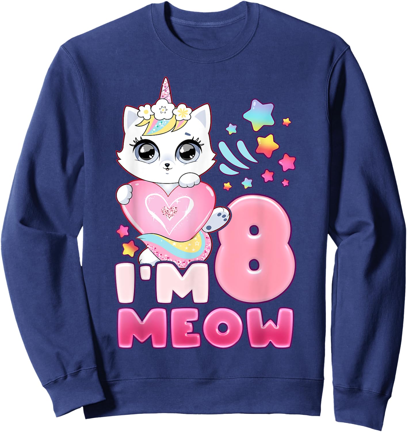Birthday girl 8 years old, cat, unicorn, 8th birthday Sweatshirt - Sweatshirt | Navy