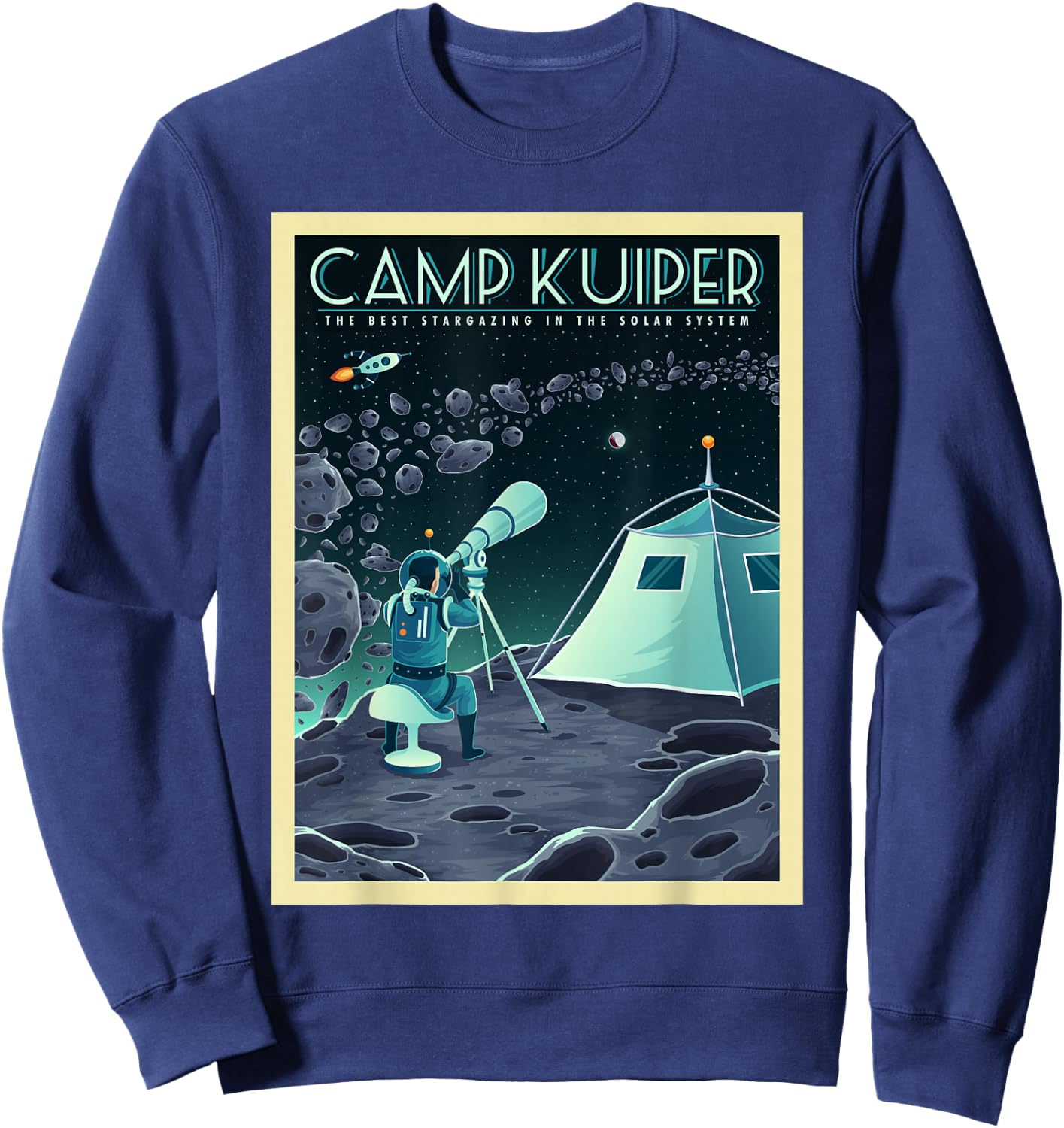 Retro Space Tourism Camp Kuiper Belt Camping Stargazing Sweatshirt - Sweatshirt | Navy