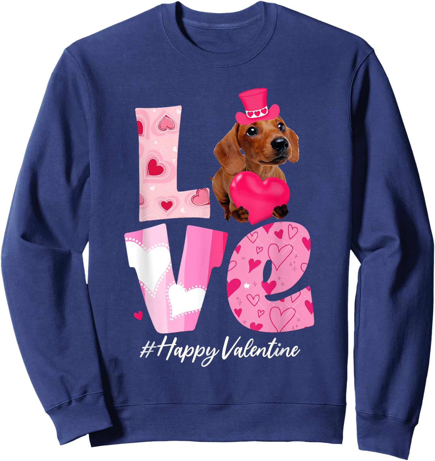 LOVE Dachshund Valentine Day with Dachshund Dog Women Kids Sweatshirt - Sweatshirt | Navy