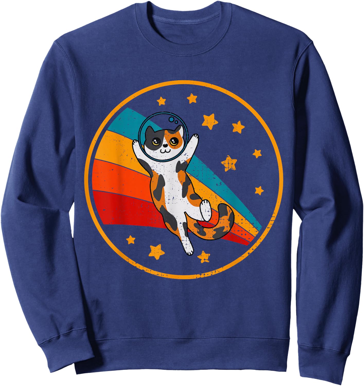 Cute Vintage Calico Cat Retro Space Cat Sweatshirt - Sweatshirt | Navy