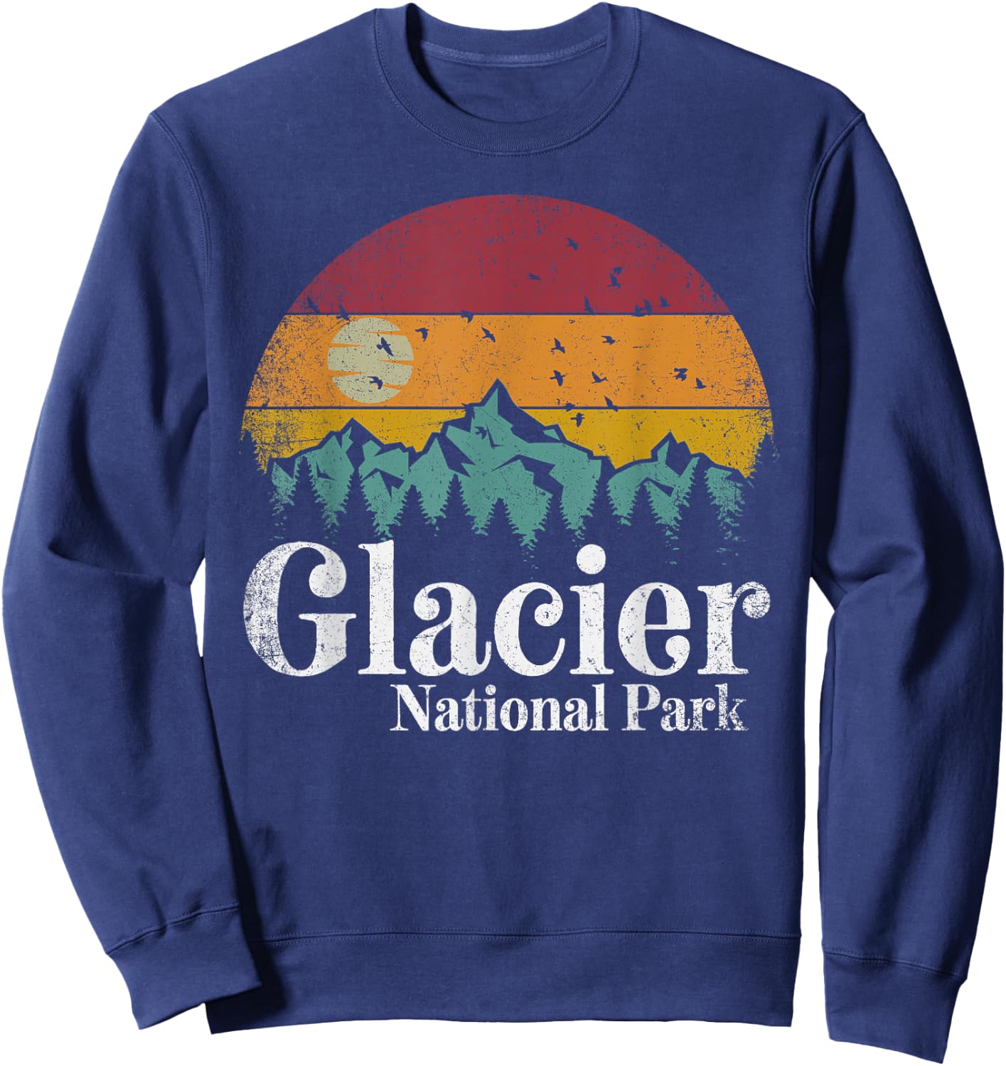 Glacier National Park Mountains Retro Hiking Camping Gift Sweatshirt - Sweatshirt | Navy